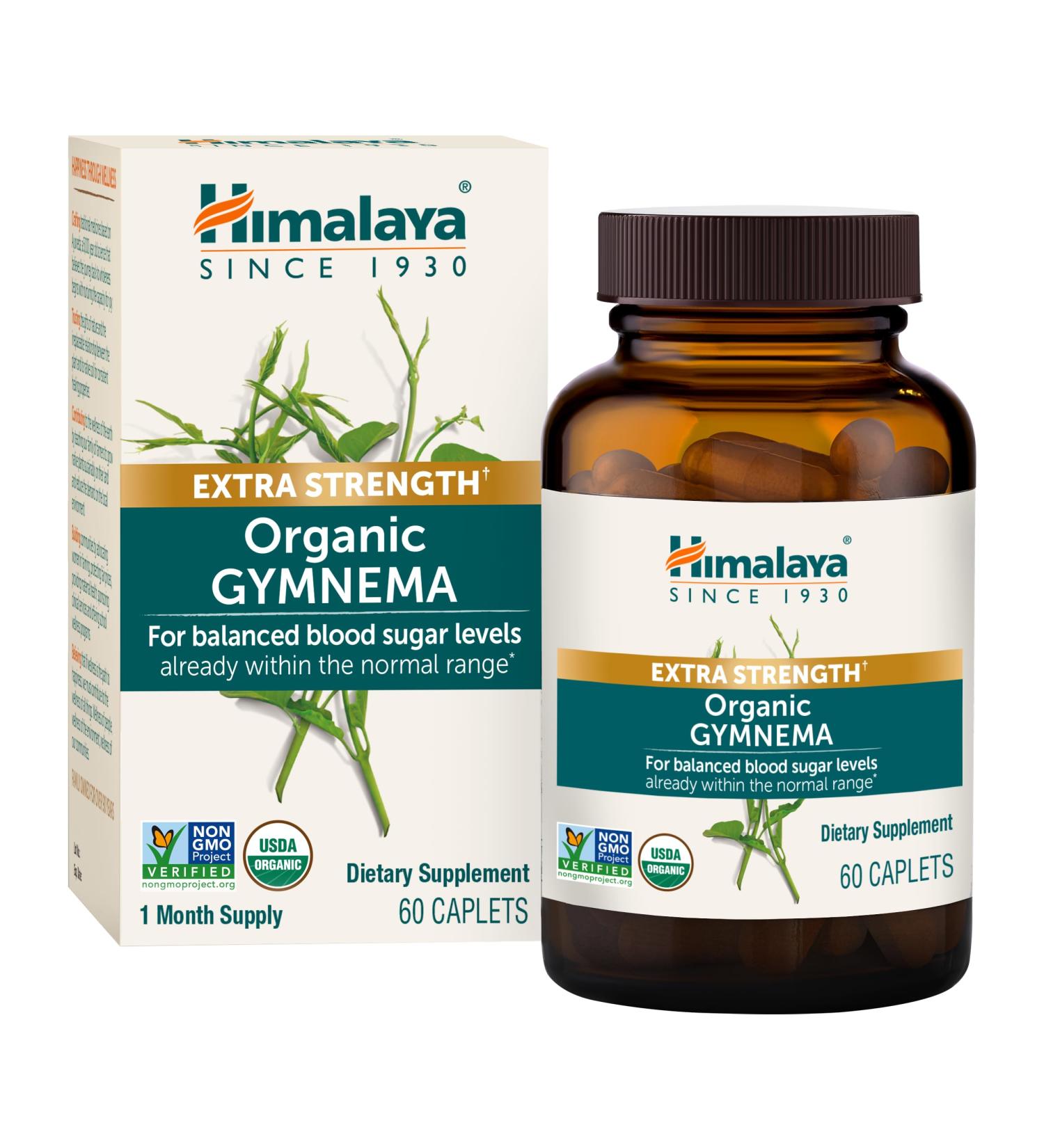 Himalaya Extra Strength Organic Gymnema Sylvestre 30 Day Supply - Herbal Metabolism Support - USDA Organic Additive Free Non-GMO Vegan Gluten Free 1 085 mg 60 Caplets - Buy Online on GoSupps.com