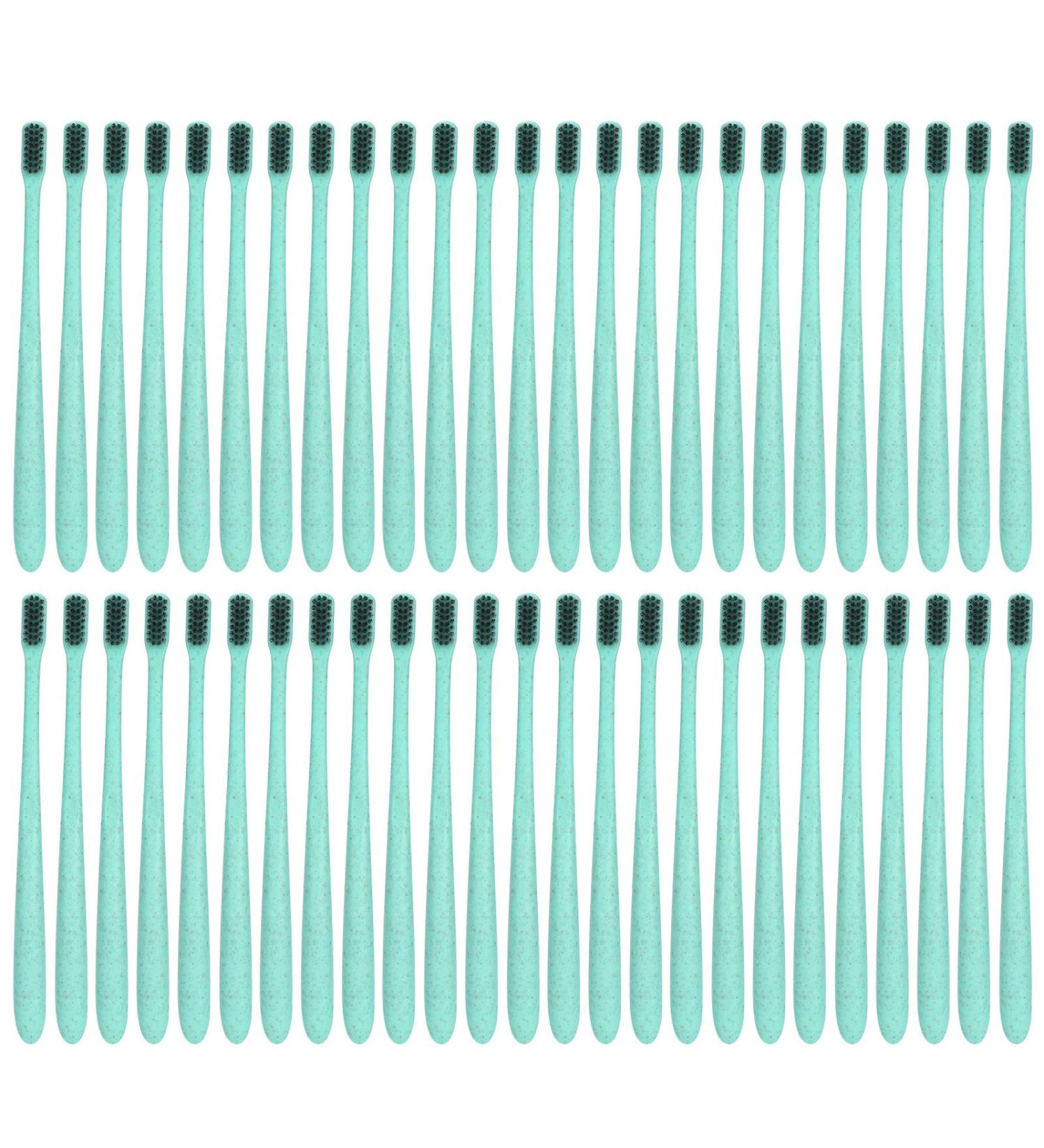 50 Pack Wheat Straw Travel Toothbrushes - Eco-Friendly Green Toothbrushes with Tube for International Shipping - Buy Online on GoSupps.com