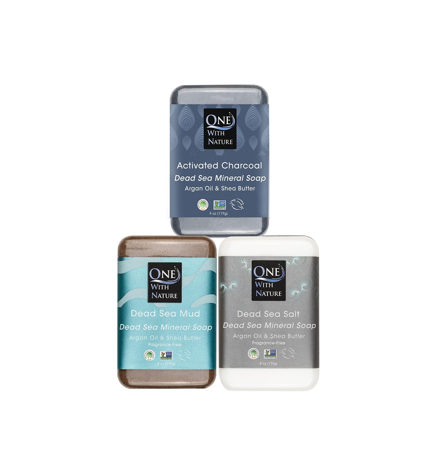 Dead Sea Salt Mud Charcoal 4 oz Soap Variety 3 Pack with Shea Butter and Argan Oil - 100% Natural for All Skin Types - Pack of 3 - Buy Online on GoSupps.com