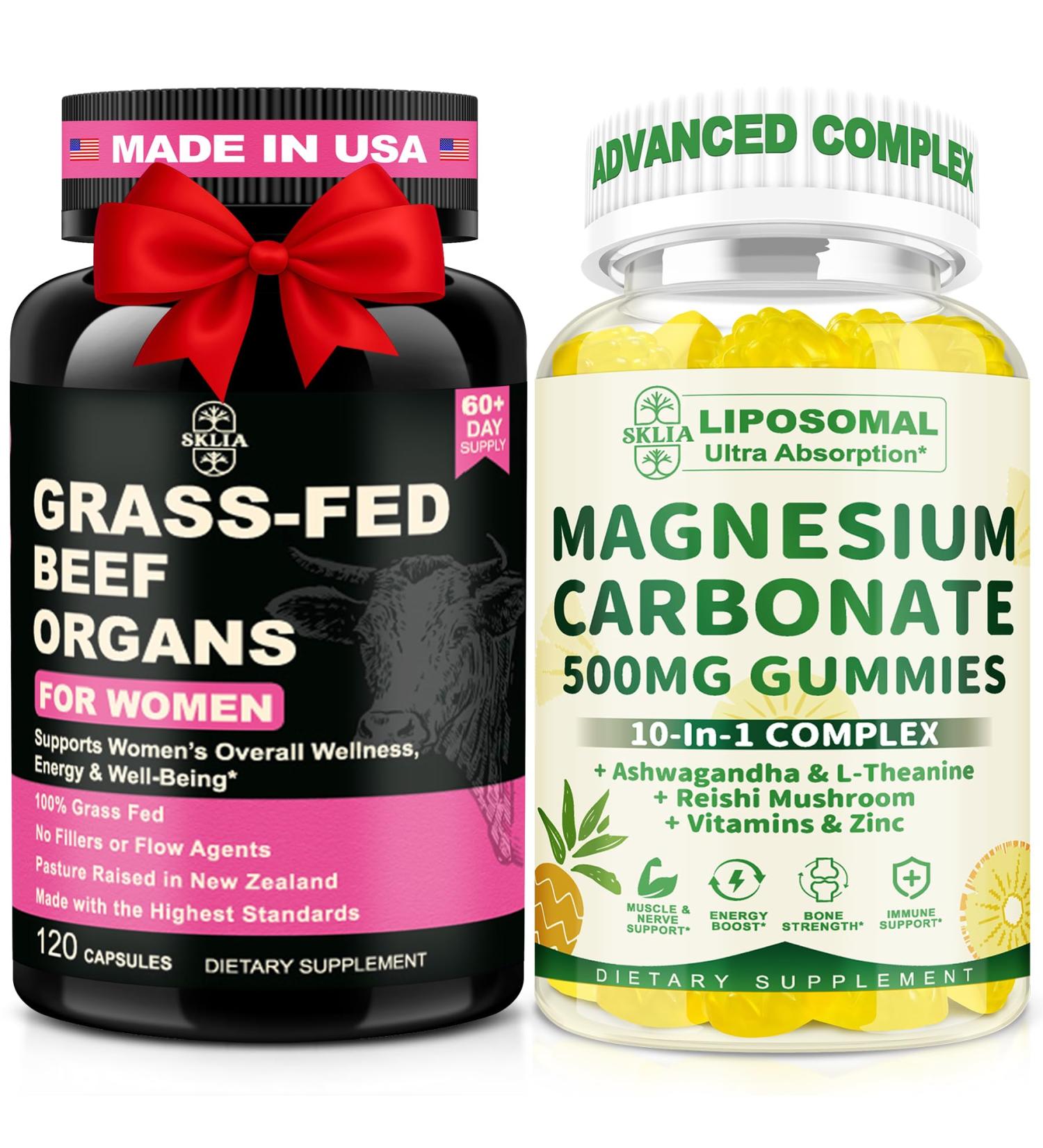 SKLIA Liposomal Magnesium Complex Gummies for Teens & Adults Beef Organ Supplement for Women Bundle - Buy Online on GoSupps.com
