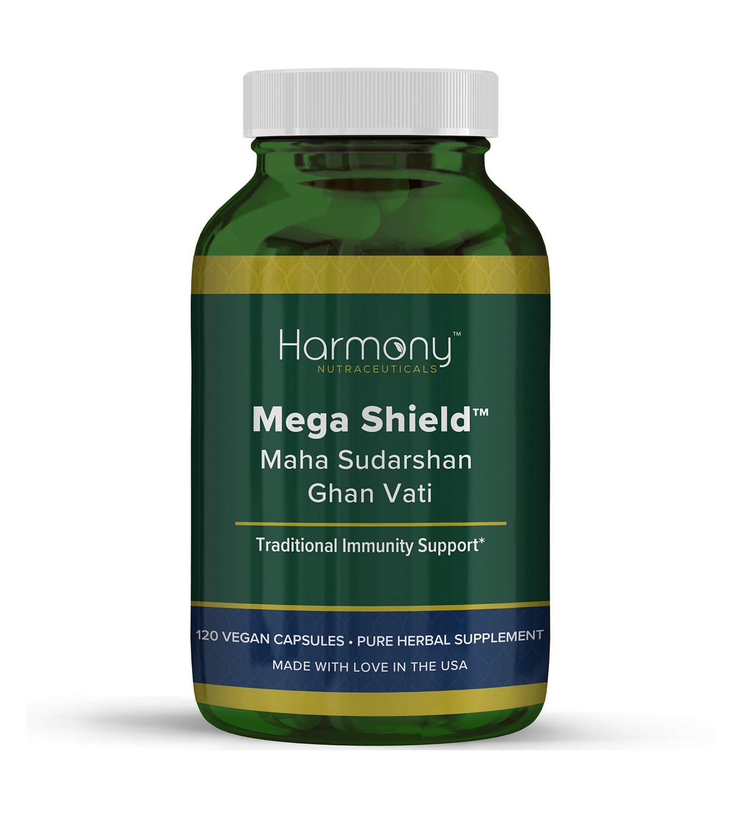 Mahasudarshan Ghan Vati Mega Shield Maha Sudarshan Ghan Vati Harmony Nutraceuticals Pure Ayurveda 120 Vegan Capsules