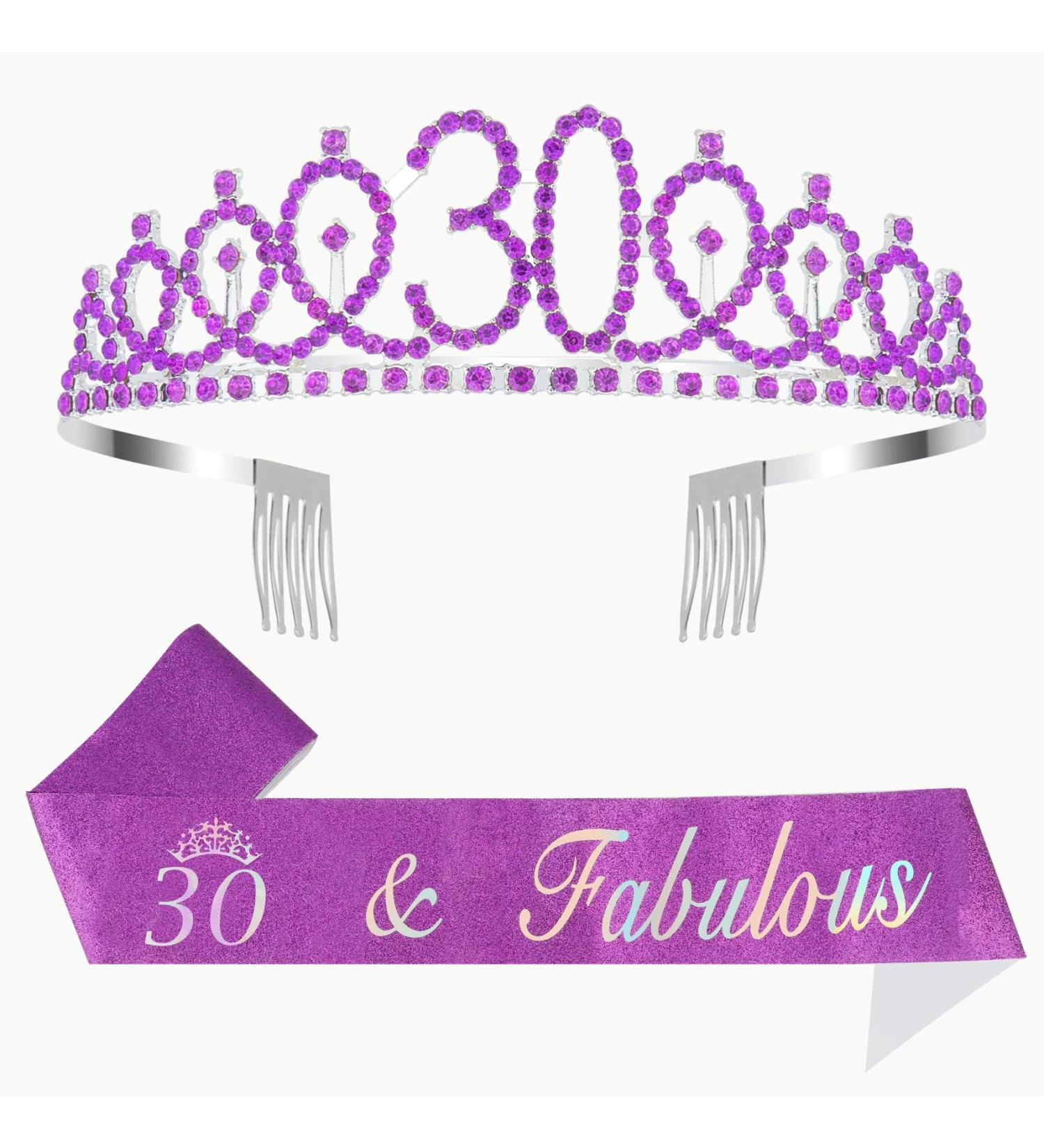 XZtimes Birthday Sash for Women 30th Birthday Crown Purple 30th Birthday Sash 30th Birthday Decorations 30th Birthday Gifts for Her Birthday Queen Sash 30th Birthday Tiara Purple Metal - Buy Online on GoSupps.com