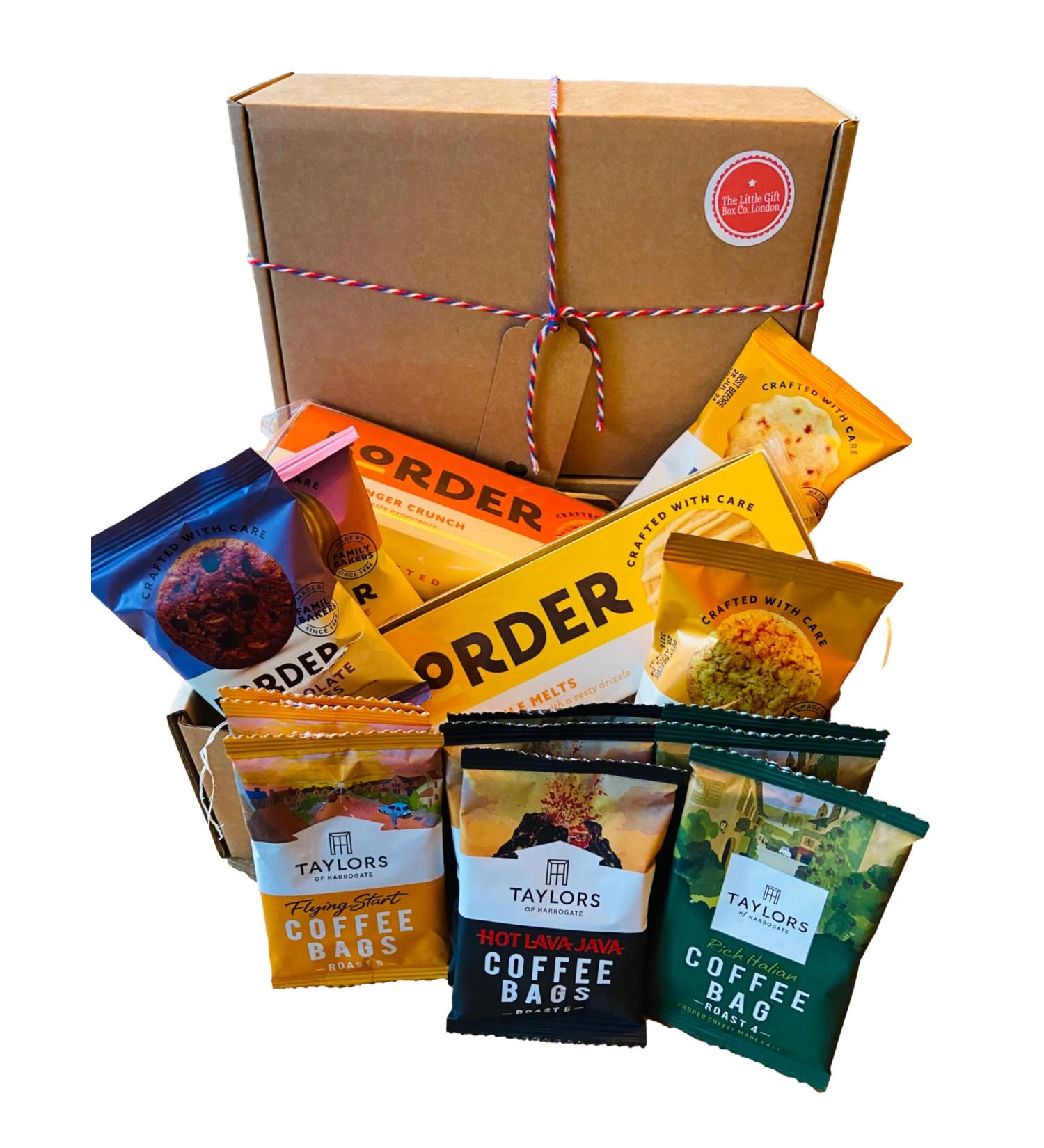 Coffee Gift Hamper with Border Biscuits Taylors Coffee Bags and lots of biscuits! Great Gift for Coffee and Biscuit Lover. Get Well Soon. Pick Me Up - Buy Online on GoSupps.com