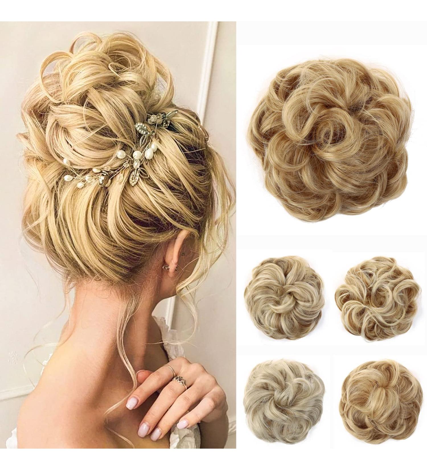 JJstar Messy Hair Bun Curly Wavy Scrunchies - Natural Blonde Chignon for Women & Girls - Buy Online on GoSupps.com