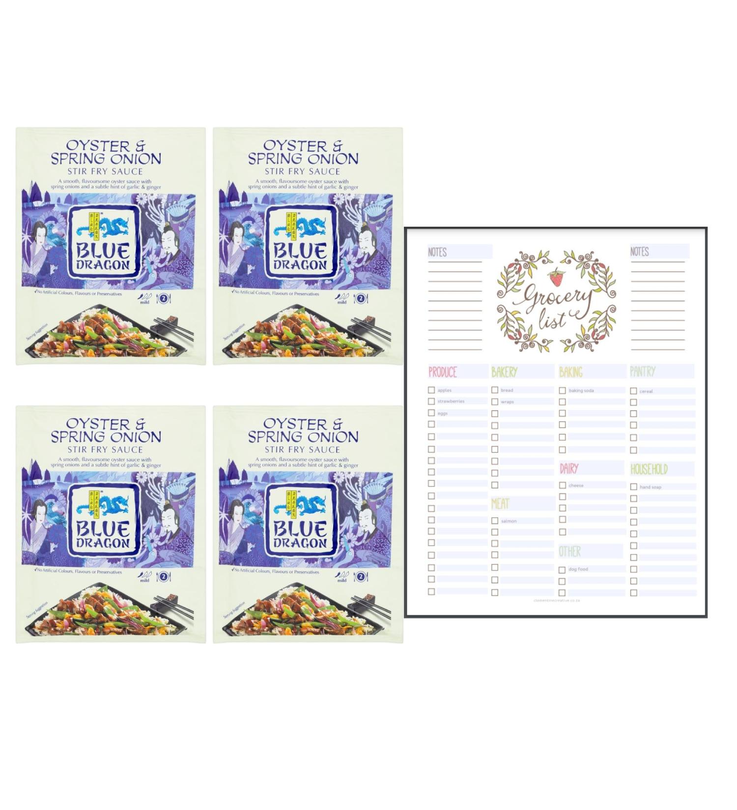 Sauce Mix Bundle which Contains Blue Dragon Oyster & Spring Onion Stir Fry Sauce 120g - Pack of 4 with Grocery List Card - Buy Online on GoSupps.com