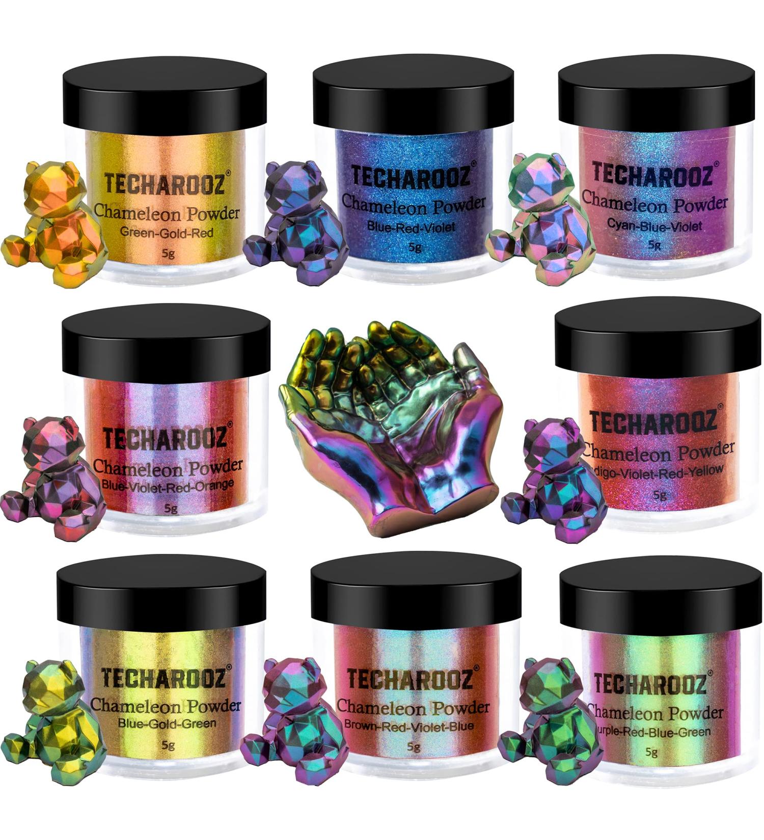 TECHAROOZ Chameleon Mica Powder - 8 Color Shift Holographic Glitter for Resin, Eyeshadow, Paint & More - 8 Colors Multipack - Buy Online on GoSupps.com