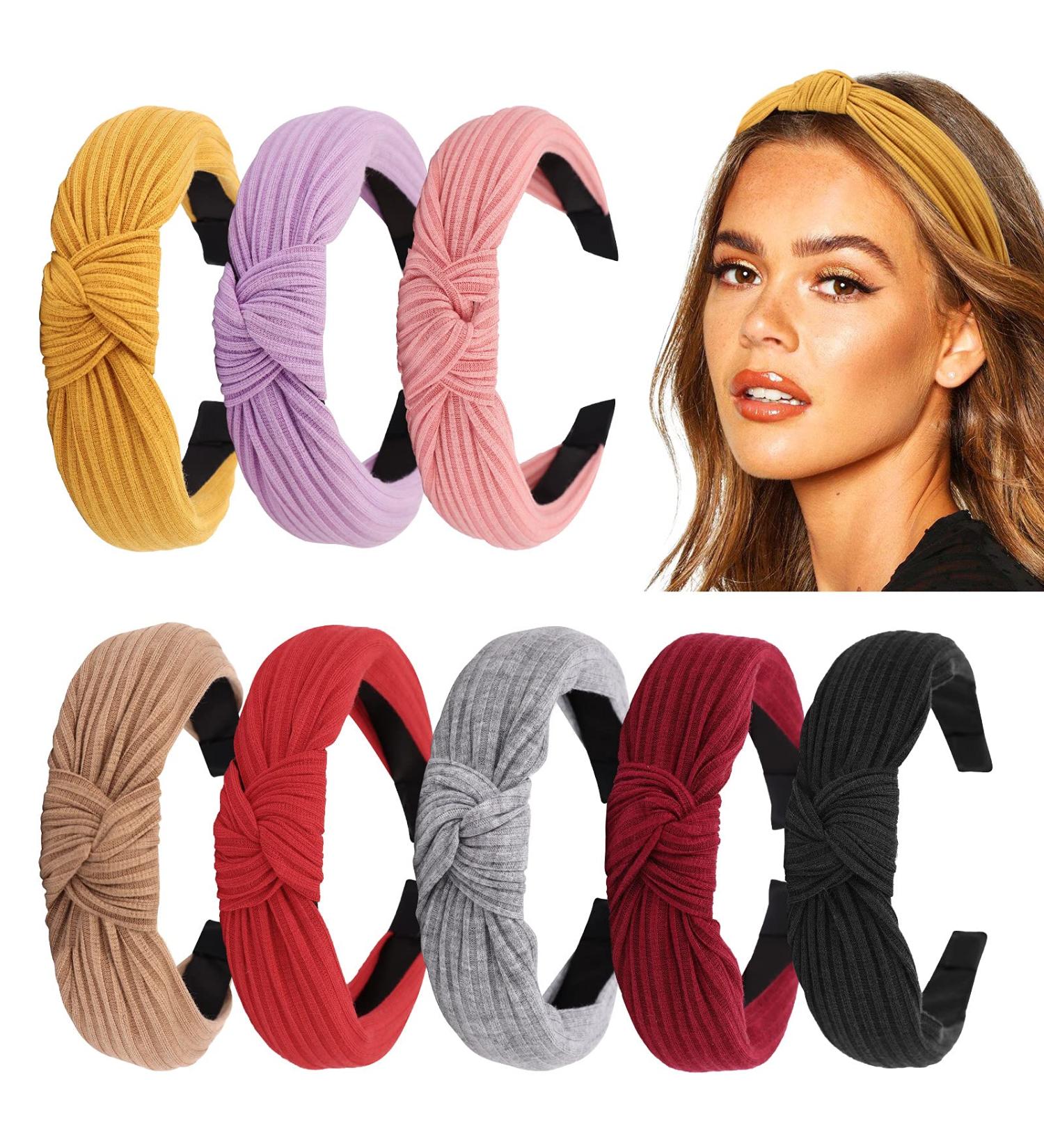 DRESHOW 8 Pack Wide Turban Knotted Headbands for Women - Ribbed Head Wraps for Yoga & Exercise - Buy Online on GoSupps.com