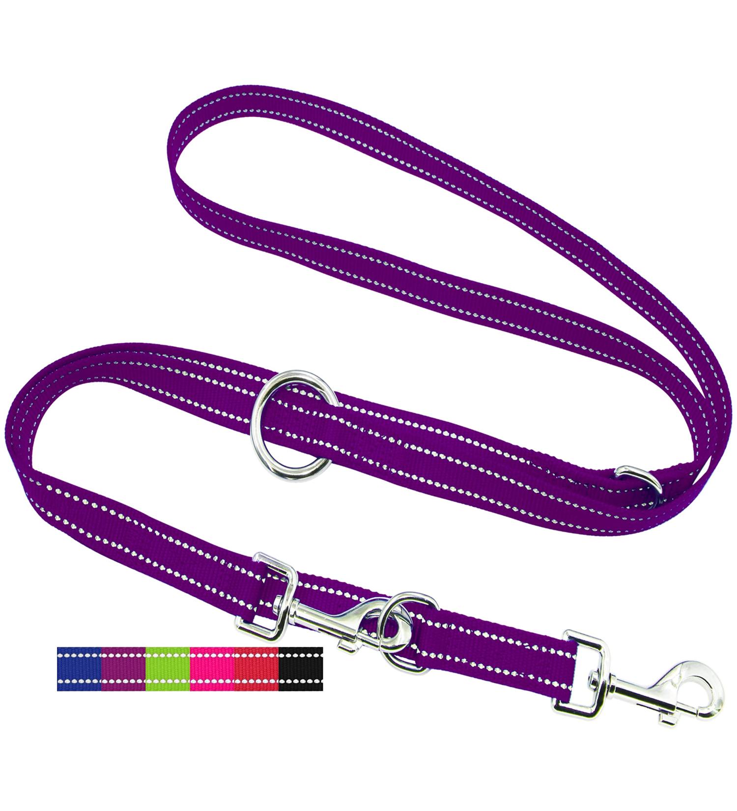 Premium 2m Reflective Dog Leash | Adjustable 3-Way Design for All Dog Sizes | Durable Nylon | Doubleein Dog | Multiple Colors Available | Lila S - 1.5 x 200 cm - Buy Online on GoSupps.com