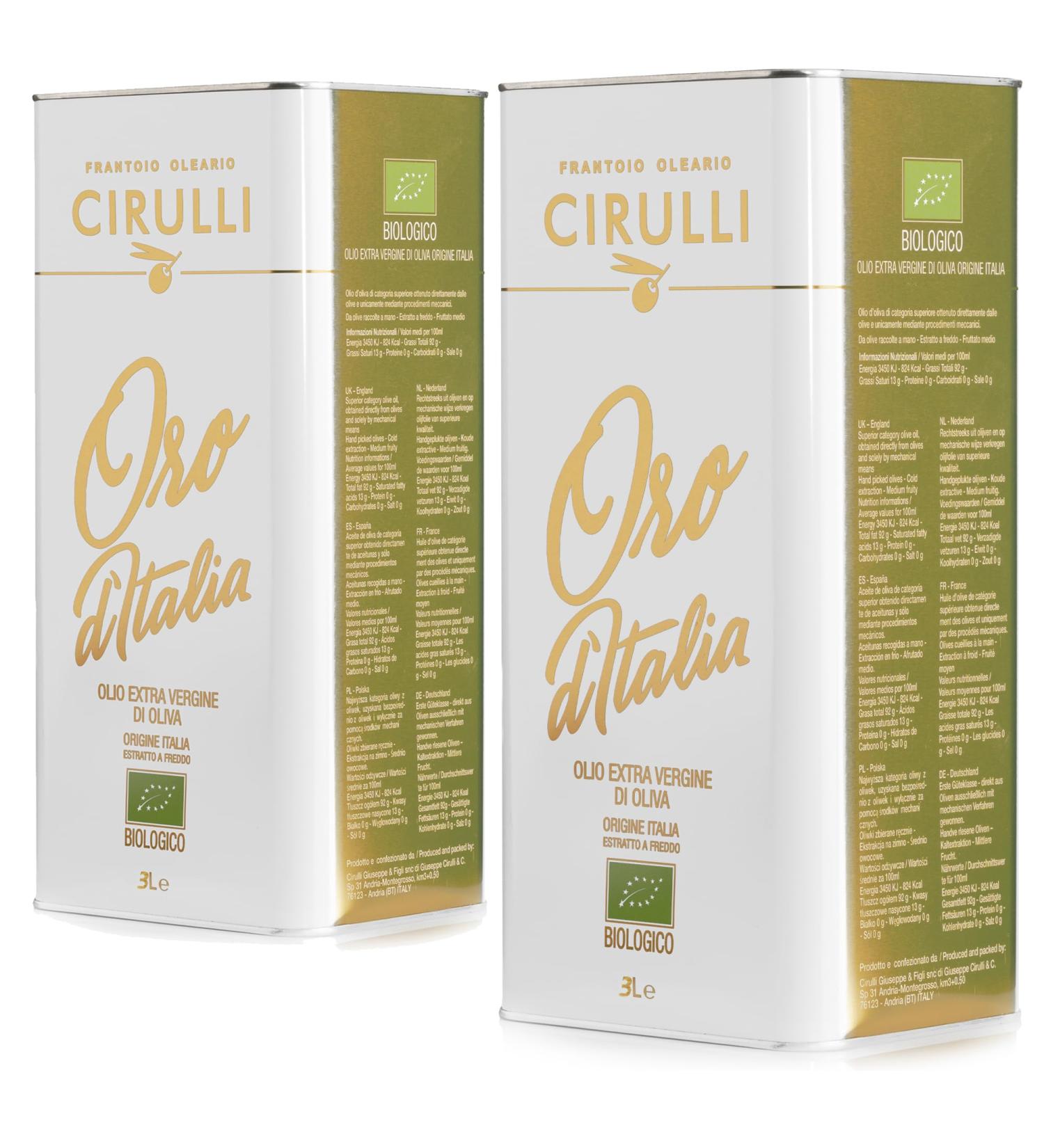 Cirulli Cold-Extracted Extra Virgin Italian Bilological Olive Oil (2 x 3 Litres) - Buy Online on GoSupps.com