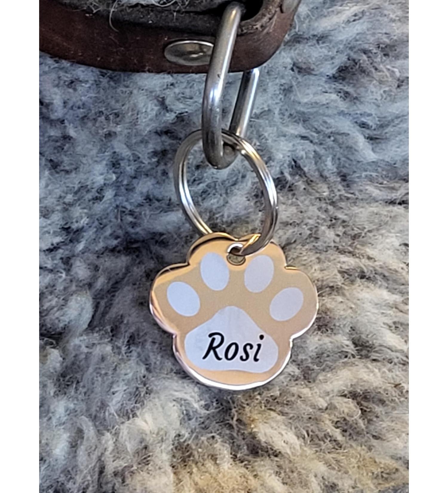 Dog brand made of stainless steel in paw shape with engraving - animal brand dog cat puppy 3 sizes 6 colors (L 40mm x 37mm rose gold) L 40mm x 37mm rose gold
