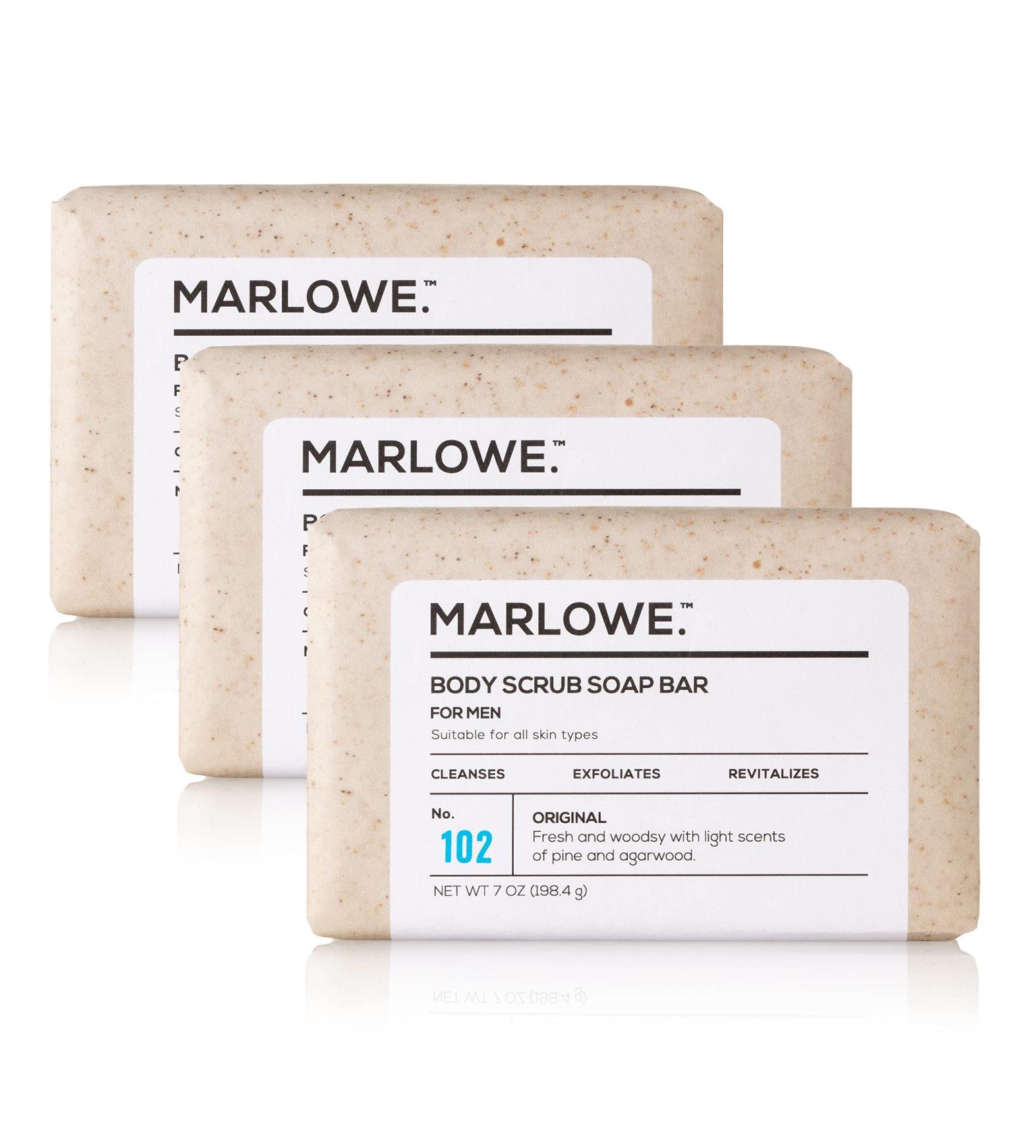 MARLOWE No. 102 Men's Body Scrub Soap | Exfoliating Bar with Natural Ingredients | 3-Pack - Fresh Scent & Great Formula - Buy Online on GoSupps.com