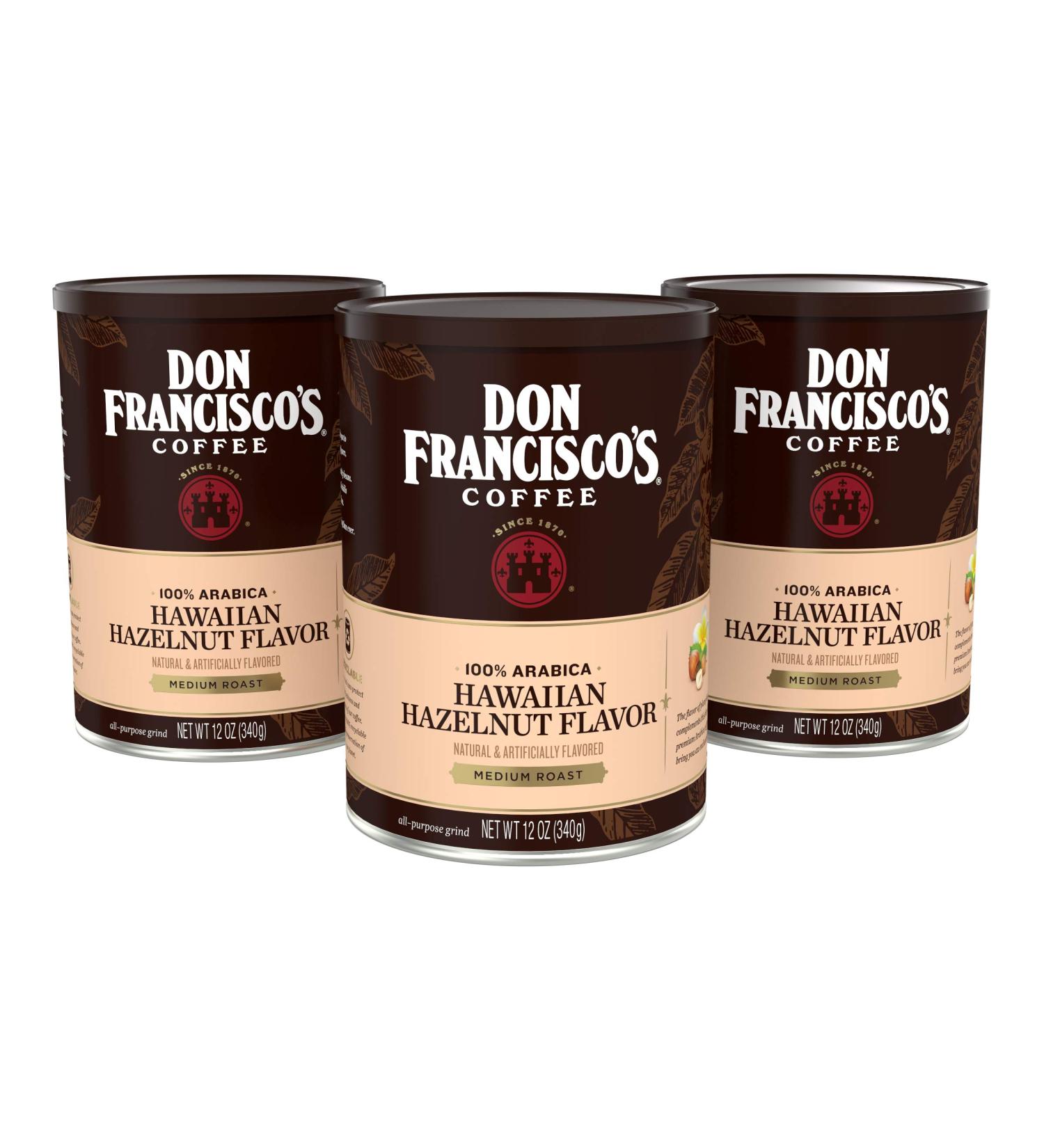 Don Francisco's Hawaiian Hazelnut Flavored Ground Coffee - 3 x 12 oz Cans - Buy Online on GoSupps.com