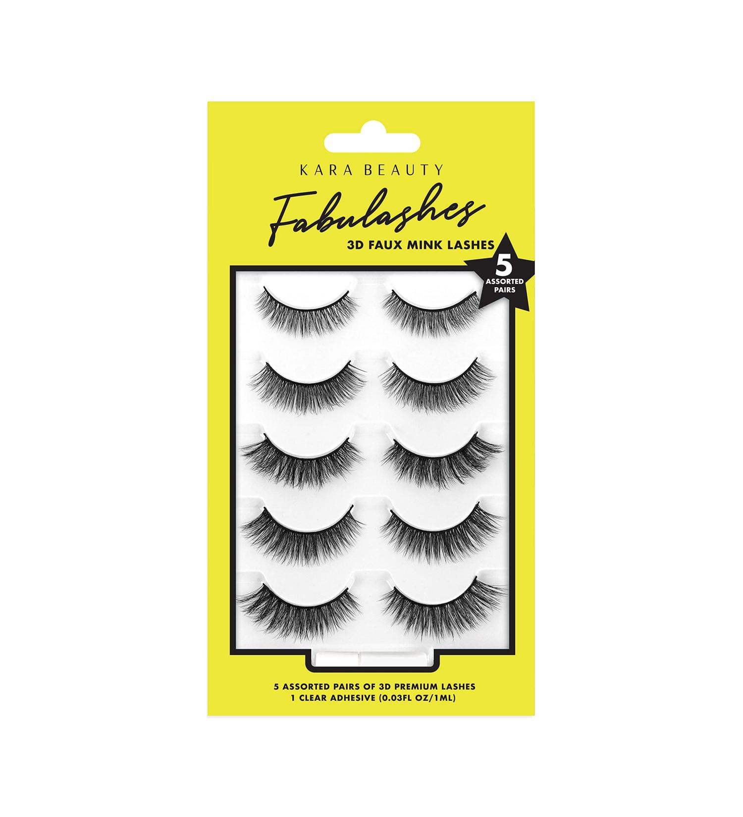 KARA BEAUTY FABULASHES 5 PAIRS ASSORTED Multi-pack 3D Faux Mink False Eyelashes - Style KA5205