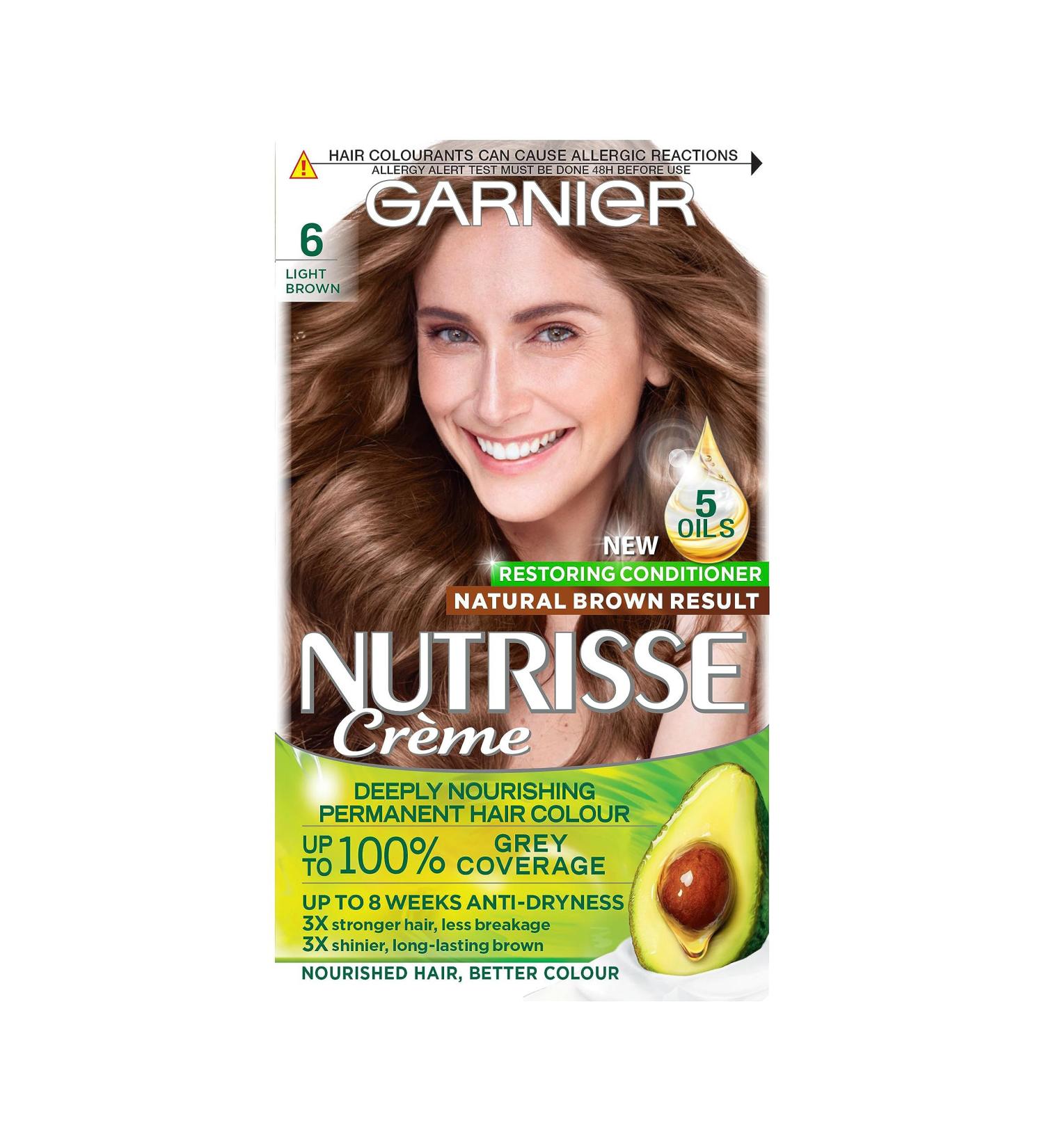 Garnier Nutrisse 6 Light Brown Permanent Hair Dye - Natural-Looking Color for All Hair Types - Buy Online on GoSupps.com