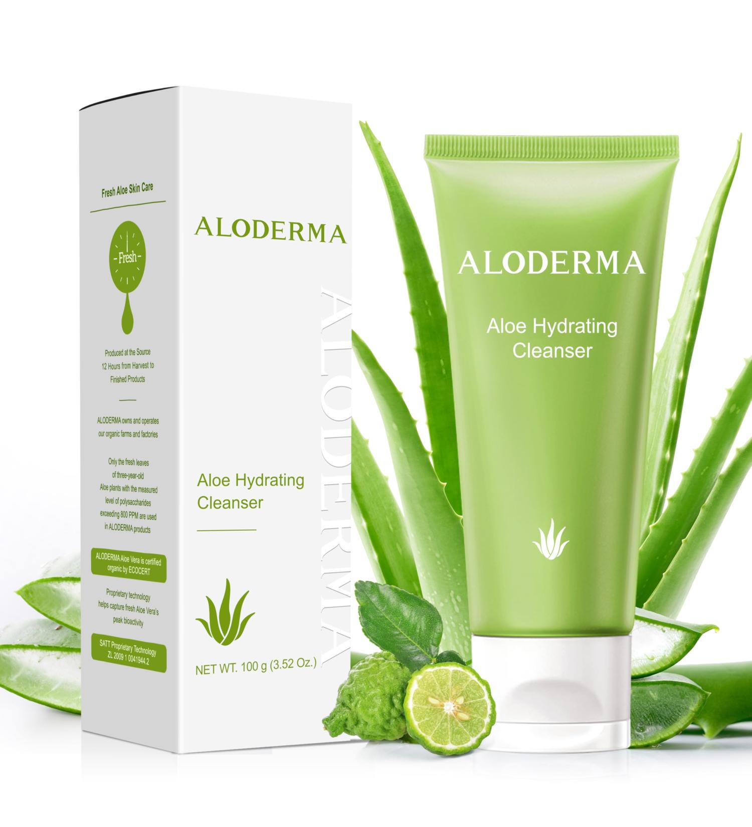 Aloderma Hydrating Facial Cleanser with Organic Aloe Vera - Daily Moisturizing Aloe Face Wash with Shea Butter Vitamin E - Nourishing Face Cleanser for Normal Dry Skin Non-Comedogenic 100g/3.5oz - Buy Online on GoSupps.com
