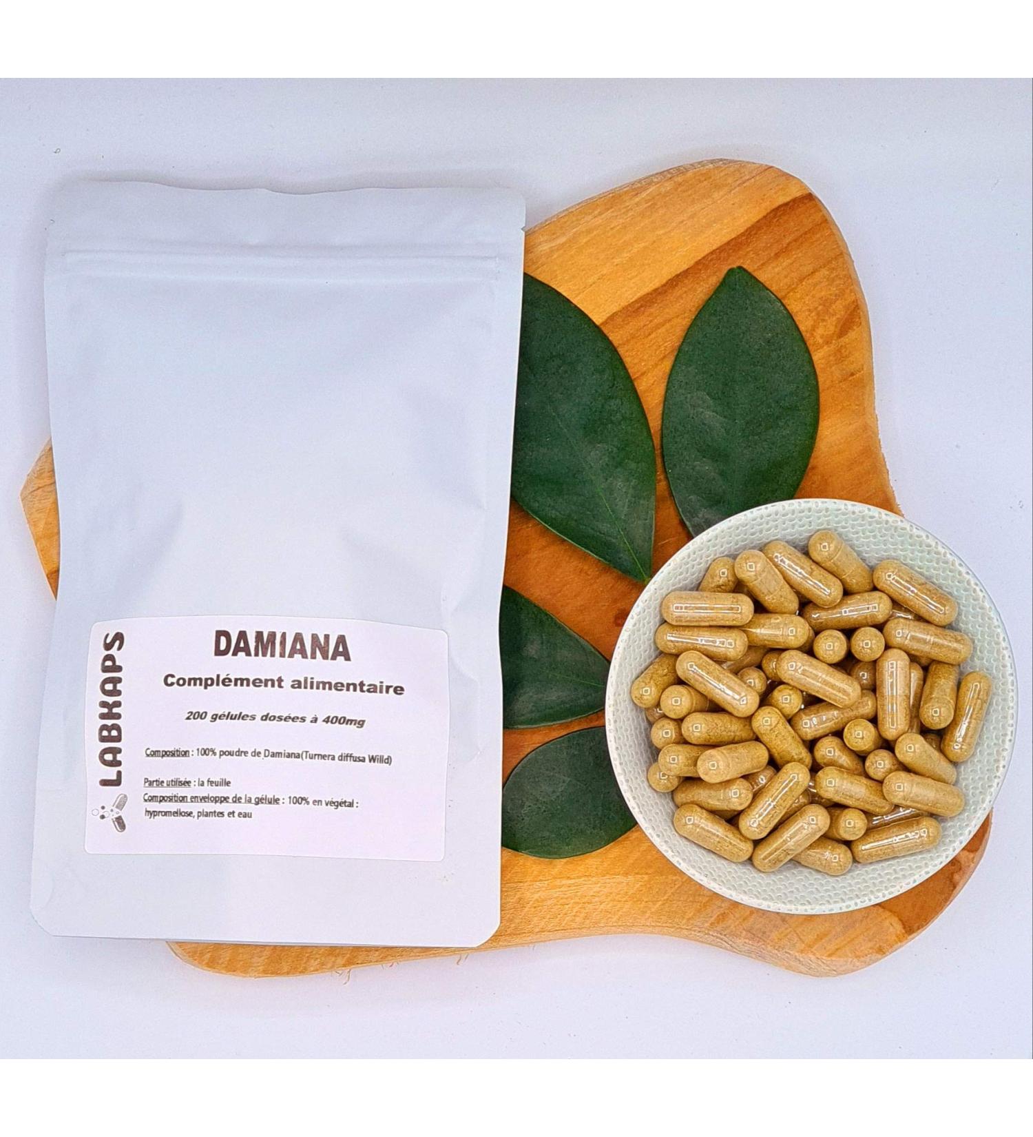 Damiana 200 Capsules with a Strength of 400 mg 100% Vegetable Shell - Food Supplement