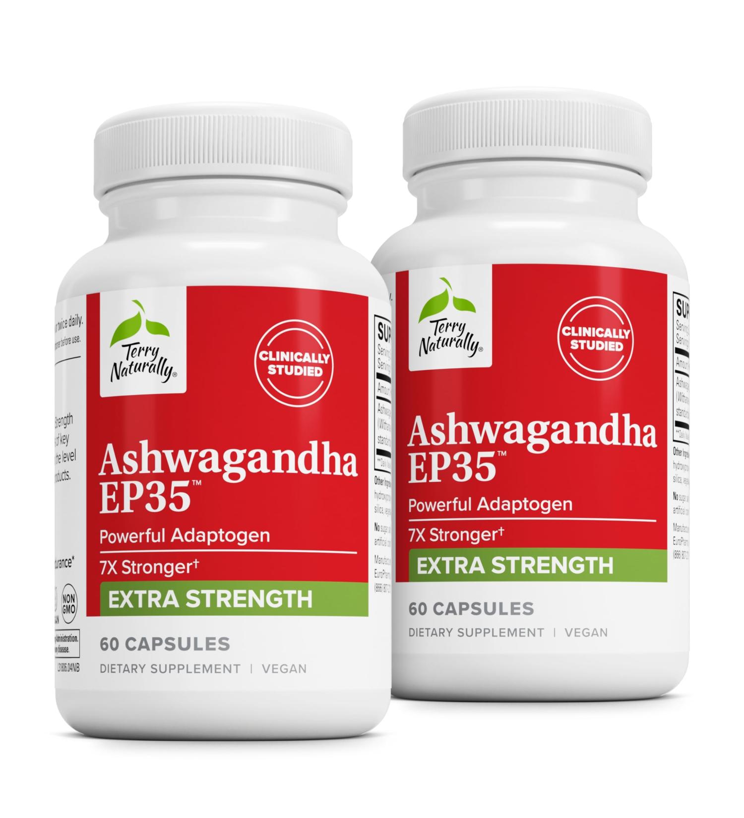 Terry Naturally Ashwagandha EP35 Extra Strength - Herbal Supplement for Sleep Support - Aid Healthy Stress Response - Endurance & Energy Support - 60 Capsules (60 Servings) - Buy Online on GoSupps.com