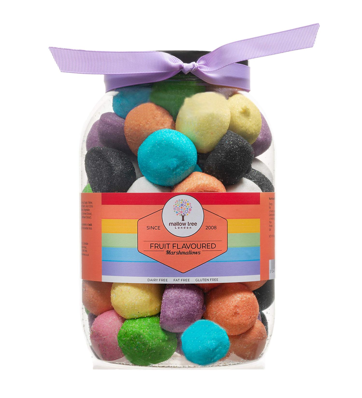 Mallow Tree Assorted Fruit Flavoured Marshmallow Balls - 600g Gift Jar with Strawberry, Apple, Banana, Peach & Berries - Multicoloured & Vanilla - Assorted Mix - Buy Online on GoSupps.com
