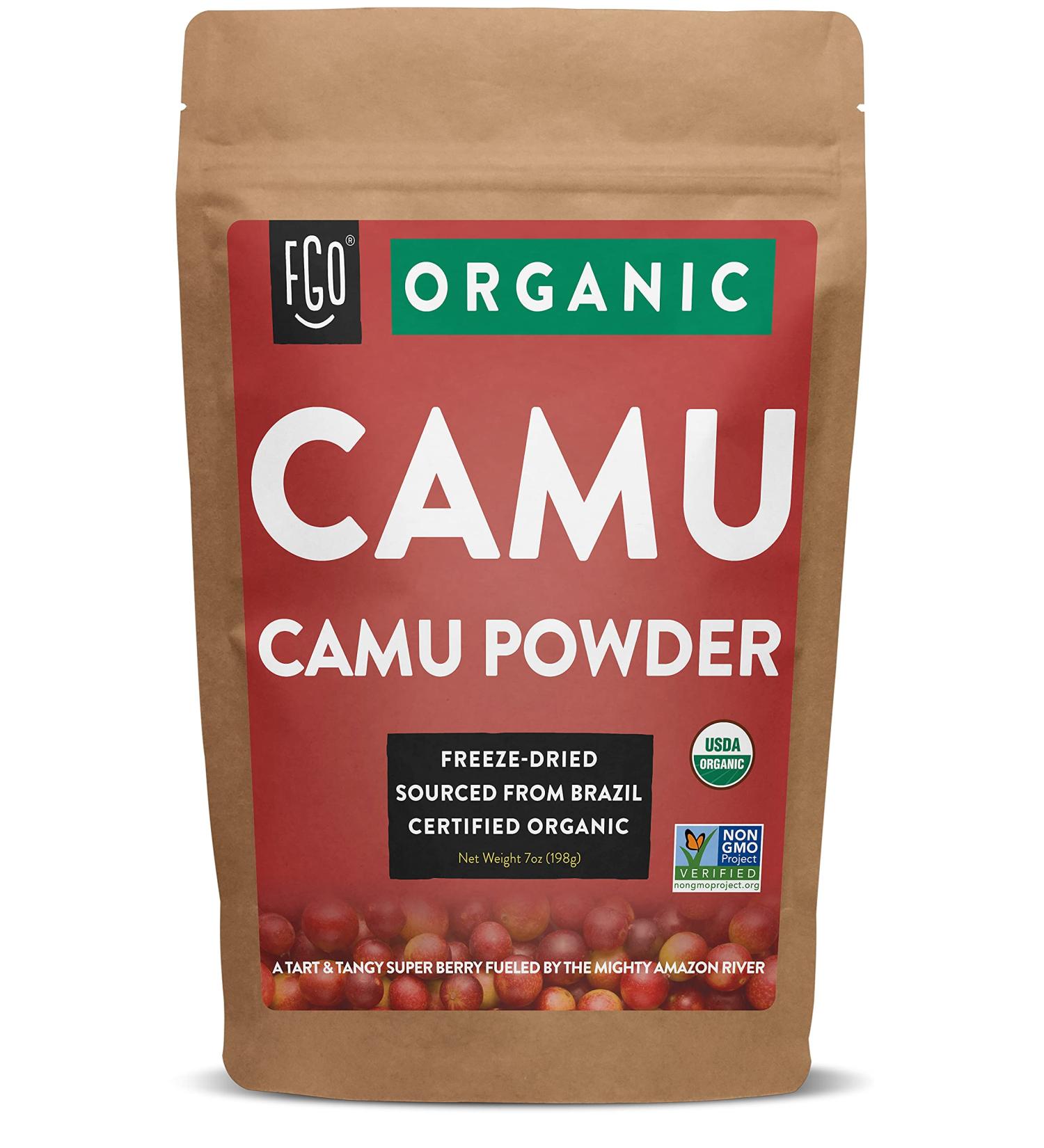 FGO Organic Freeze-Dried Camu Powder 7oz - 100% Raw from Brazil - Resealable Kraft Bag - Buy Online on GoSupps.com