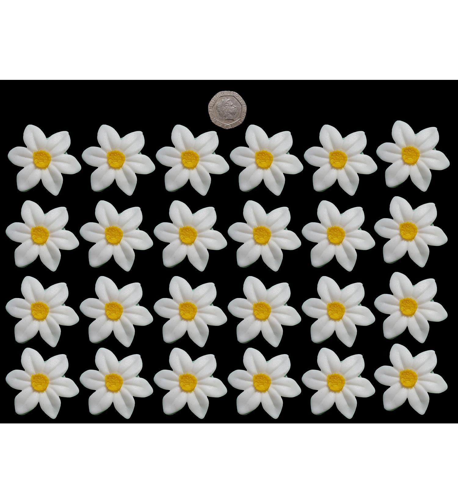 24 x edible 3D Wild Daffodils flowers icing toppers cake cupcakes decorations (Yellow)