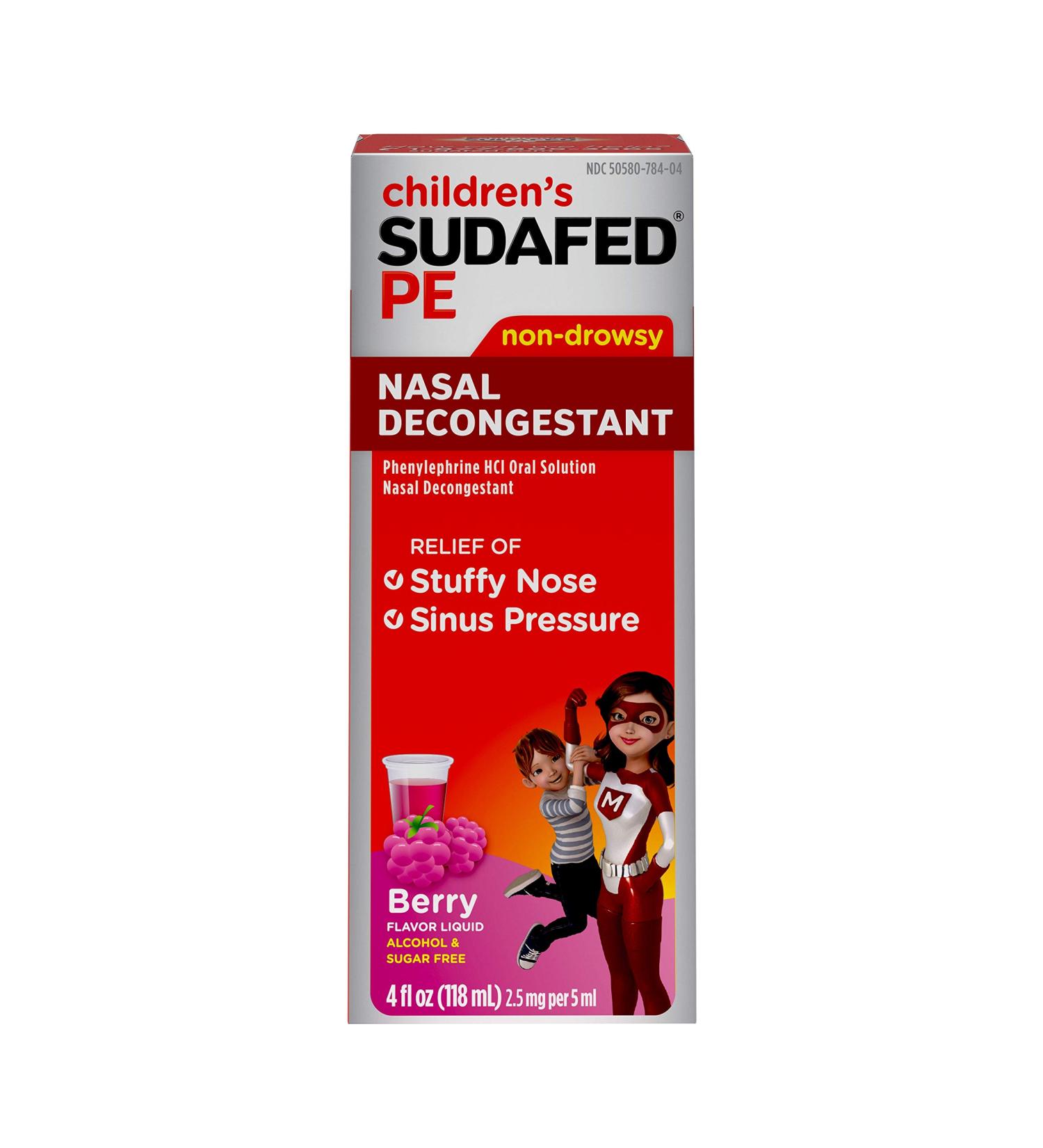 Children's Sudafed PE Nasal Decongestant with Phenylephrine HCl Berry-Flavored Liquid 4 fl. oz - Buy Online on GoSupps.com