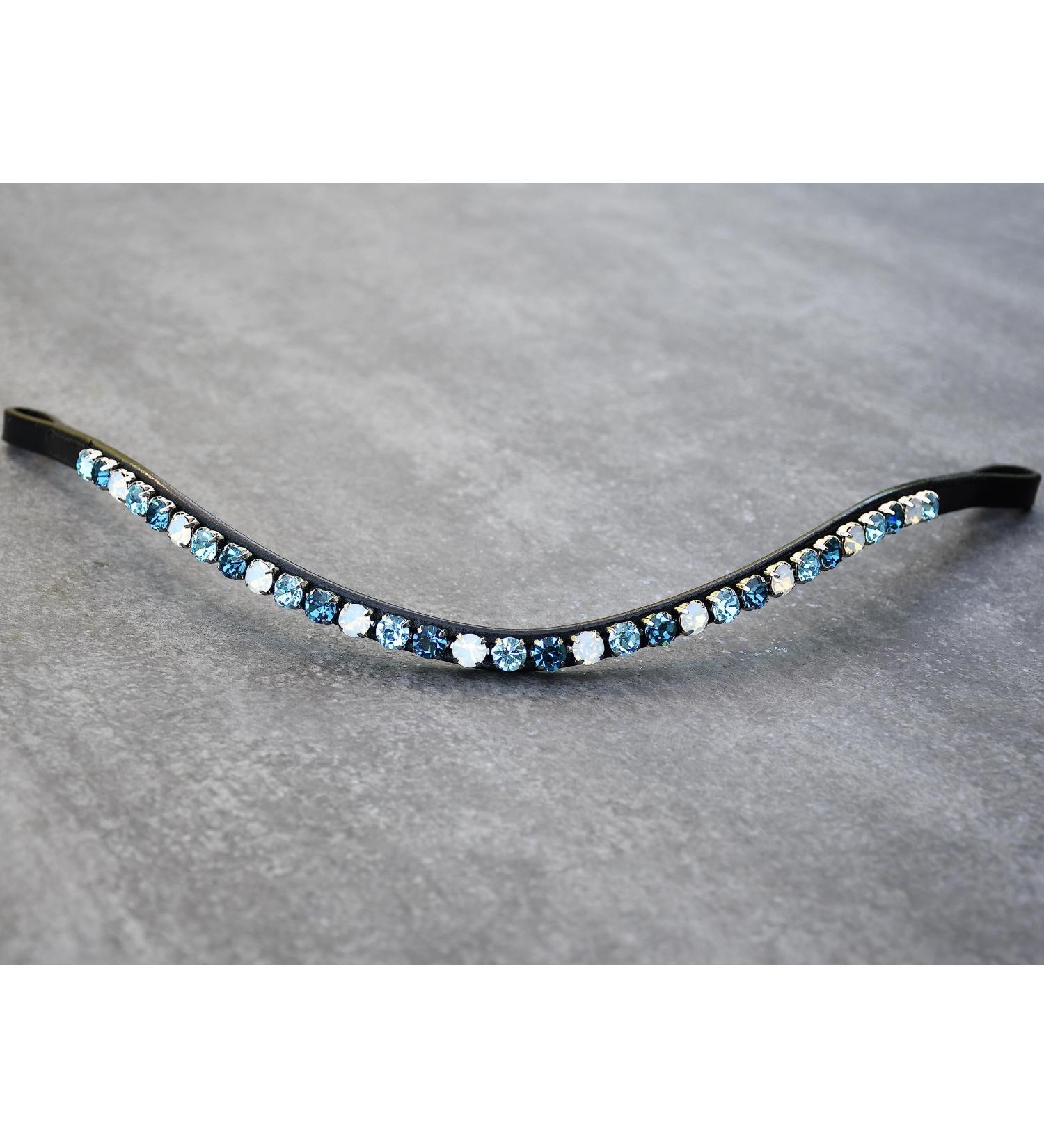 Happiness Hinge Forehead Straps Turquoise Petrol & White Opal | Large Glitter Chats with Silver Border | Hand-Sewn in Germany | Pony Leather Color Black - Buy Online on GoSupps.com