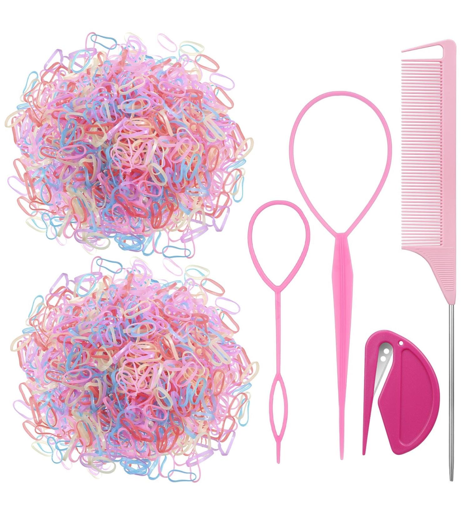 2000 Mini Hair Ties for Girls - Colorful Elastic Hair Bands with Cutter & Pink Tail Comb - Perfect for Easy Styling! - Buy Online on GoSupps.com