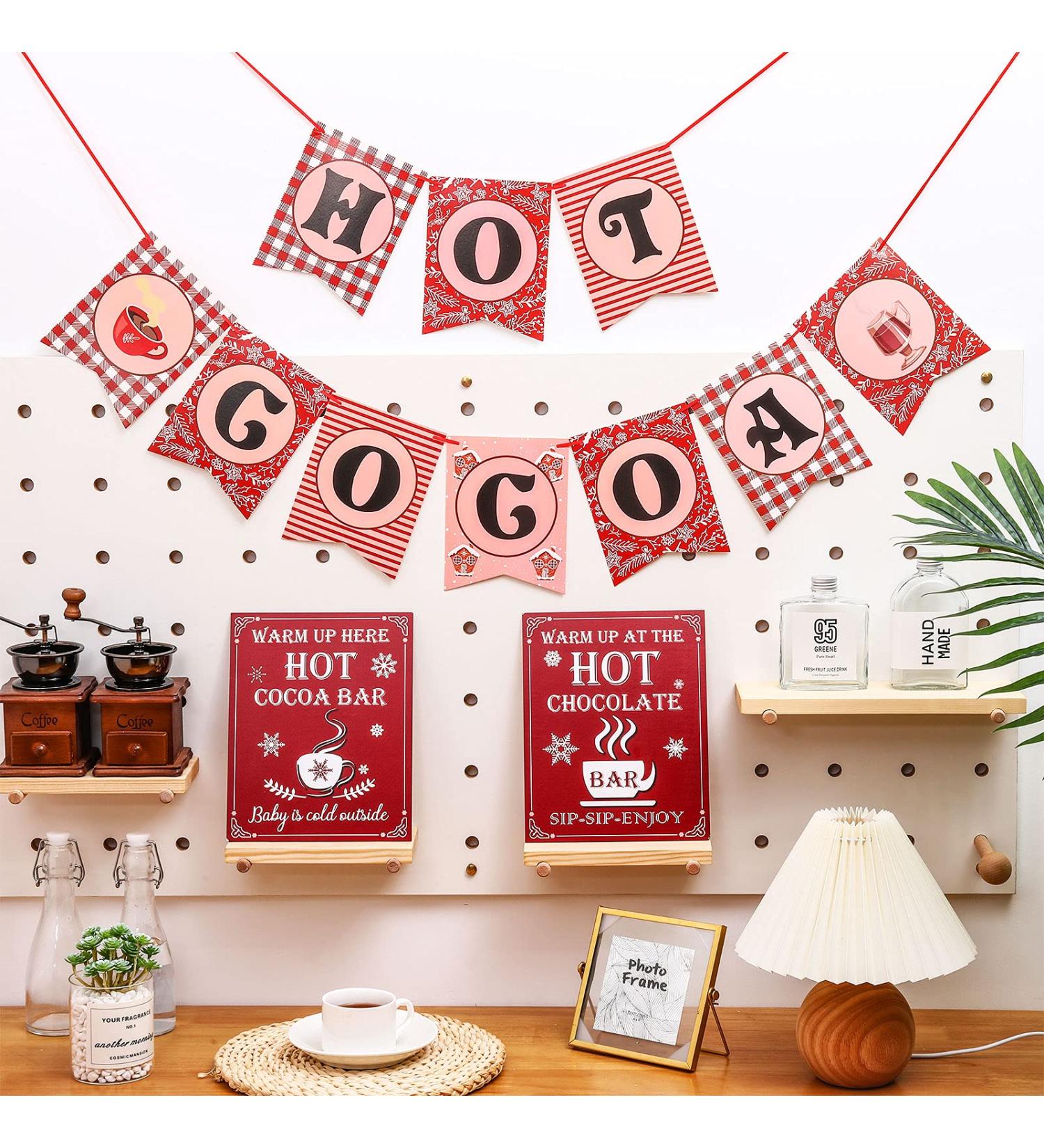 3 Pieces Hot Cocoa Bar Kit Includes 1 Hot Cocoa Banner 2 Hot Chocolate Bar Sign Hot Cocoa Bar Accessories for Christmas Winter Holiday Birthday Baby Shower Party Its Cold Outside Decorations - Buy Online on GoSupps.com
