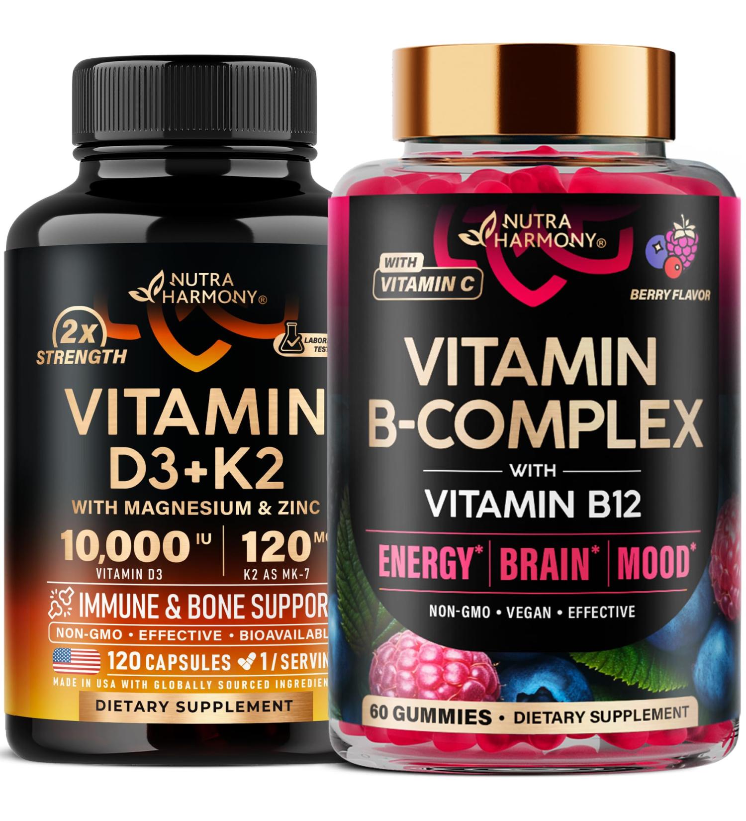 NUTRAHARMONY Vitamin D3 K2 Capsules & Vitamin B-Complex Gummies