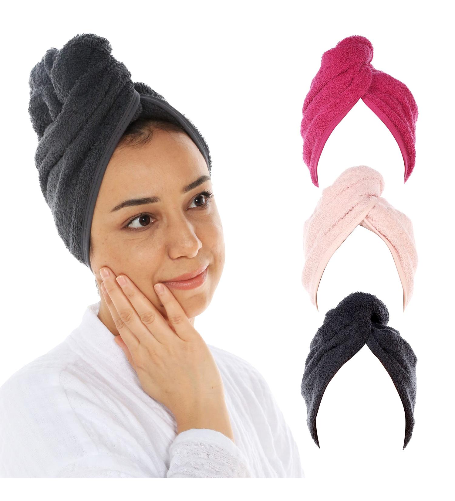 Cacala Terry Hair Towel Wrap Set - Super Absorbent Hair Turban with Buttons | Non-Frizz Cotton Hair Wrap for Wet Hair | Includes Holding Loop and Accessories - Buy Online on GoSupps.com
