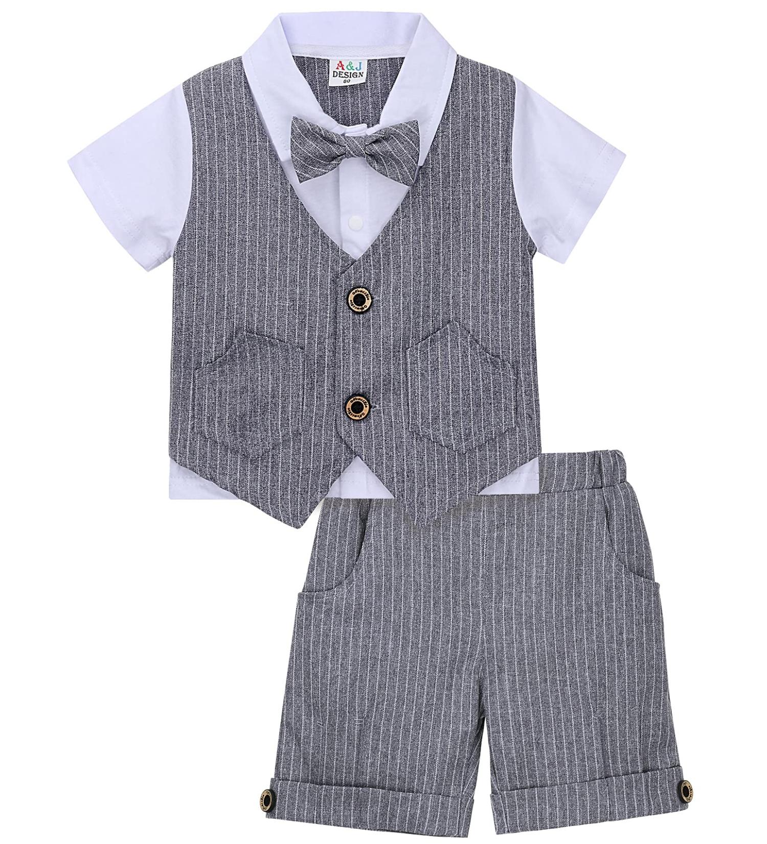 Mint Green Toddler Boys 2-Piece Gentleman Suit Set | Short Sleeve Top with Dark Grey Pants | Ages 0-5 - Buy Online on GoSupps.com
