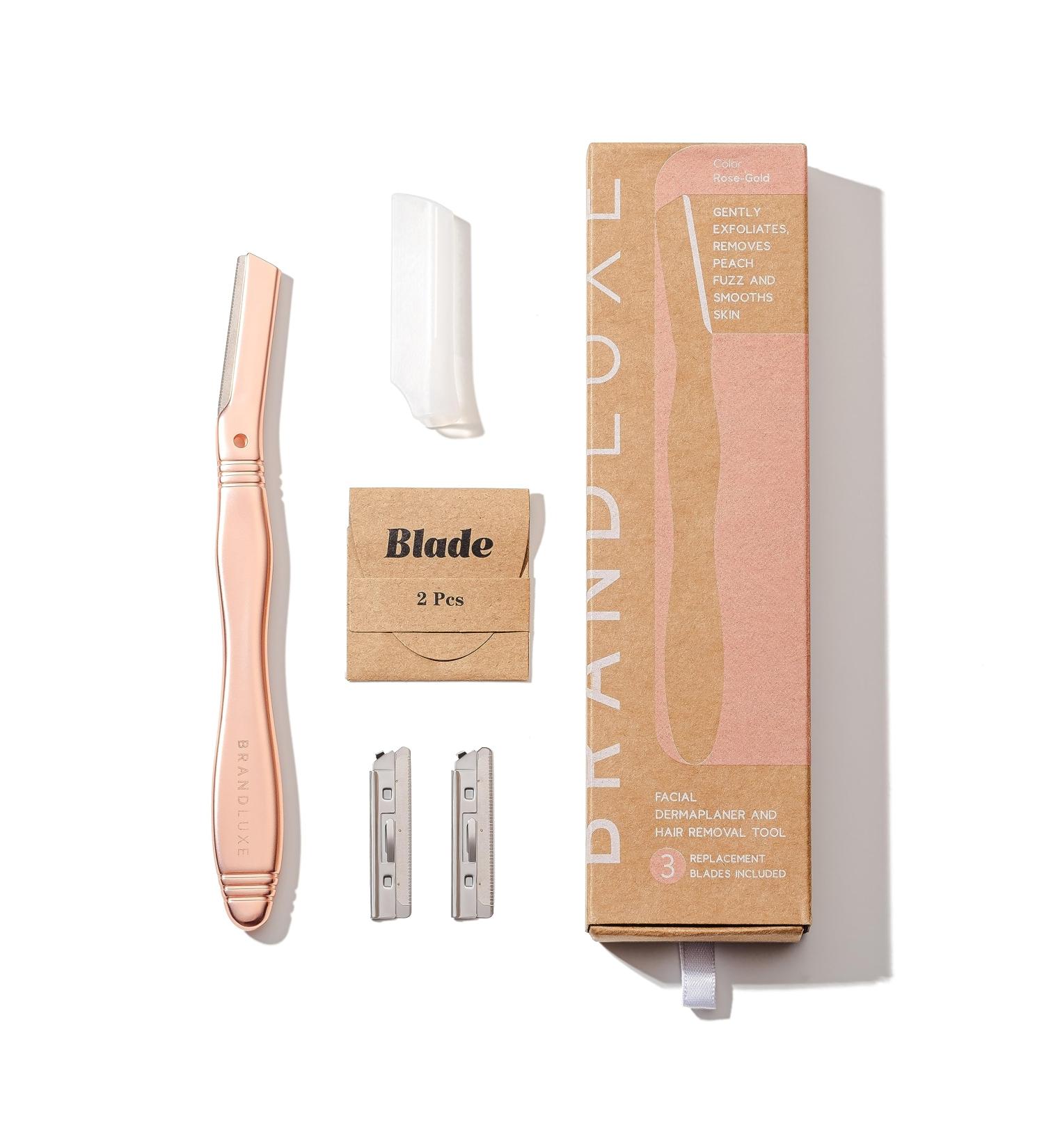 Brandluxe Eco-Friendly Dermaplaning Tool for Women - Rose Gold, Includes 3 Swedish Stainless Steel Blades - Buy Online on GoSupps.com