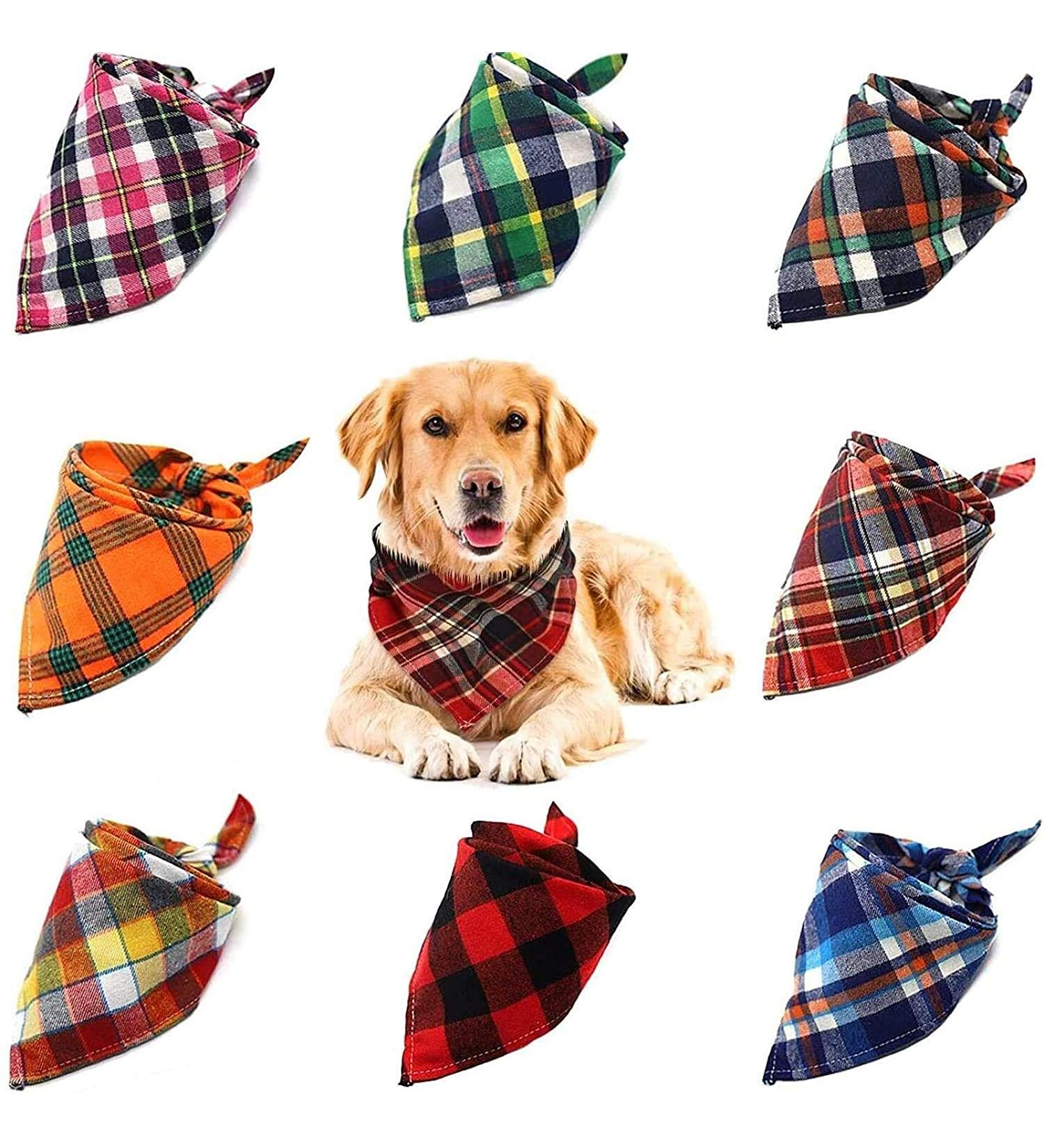 WOVTE 8 Pack Triangle Dog Bandana Reversible Plaid Painting Bibs Scarf Washable and Adjustable Kerchief Set for Dogs Cats Pets - Buy Online on GoSupps.com