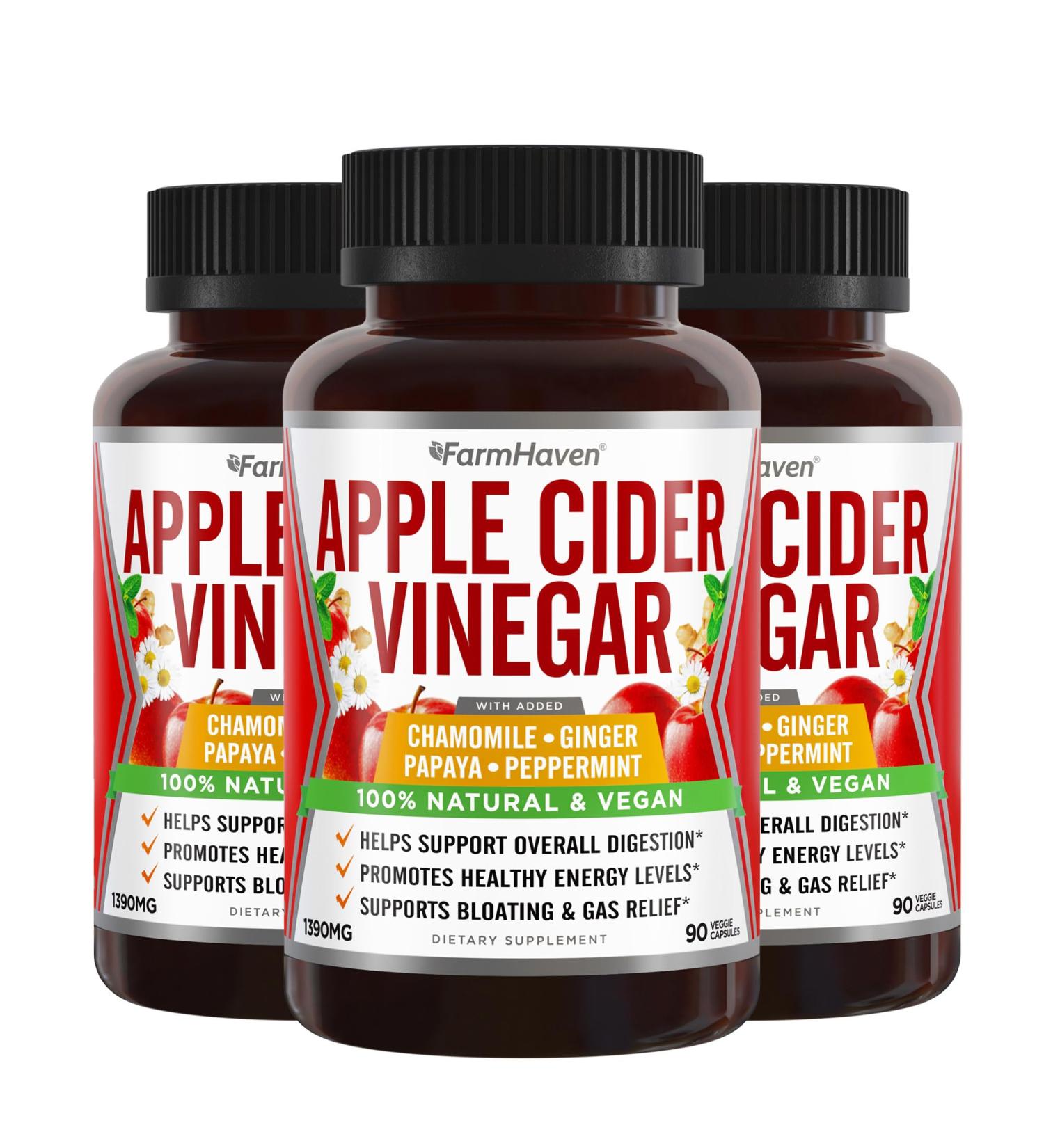 Apple Cider Vinegar Capsules with Ginger Papaya & Chamomile | 1390mg | Supports Digestion Immunity | Like with Mother | Non-GMO & 100% Natural | 270 Capsules - Buy Online on GoSupps.com