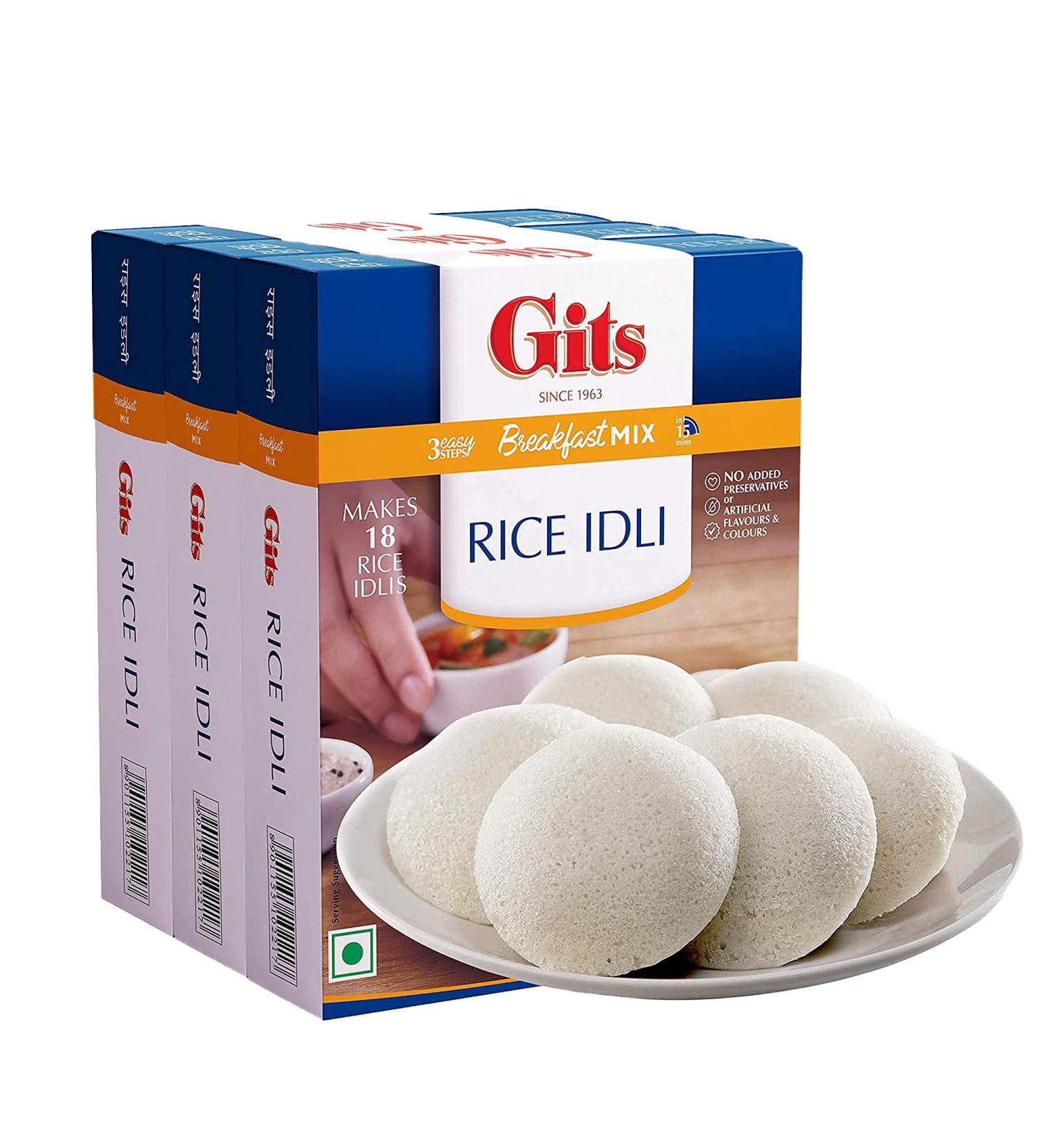 Gits Instant Mix Box - 600gm (Pack of 200gm x 3) | Ready to Cook Rice Idli | 100% Vegetarian | No Artificial Colors, Flavors, Preservatives | Easy Indian Breakfast/Lunch/Dinner/Snack Meal - Buy Online on GoSupps.com
