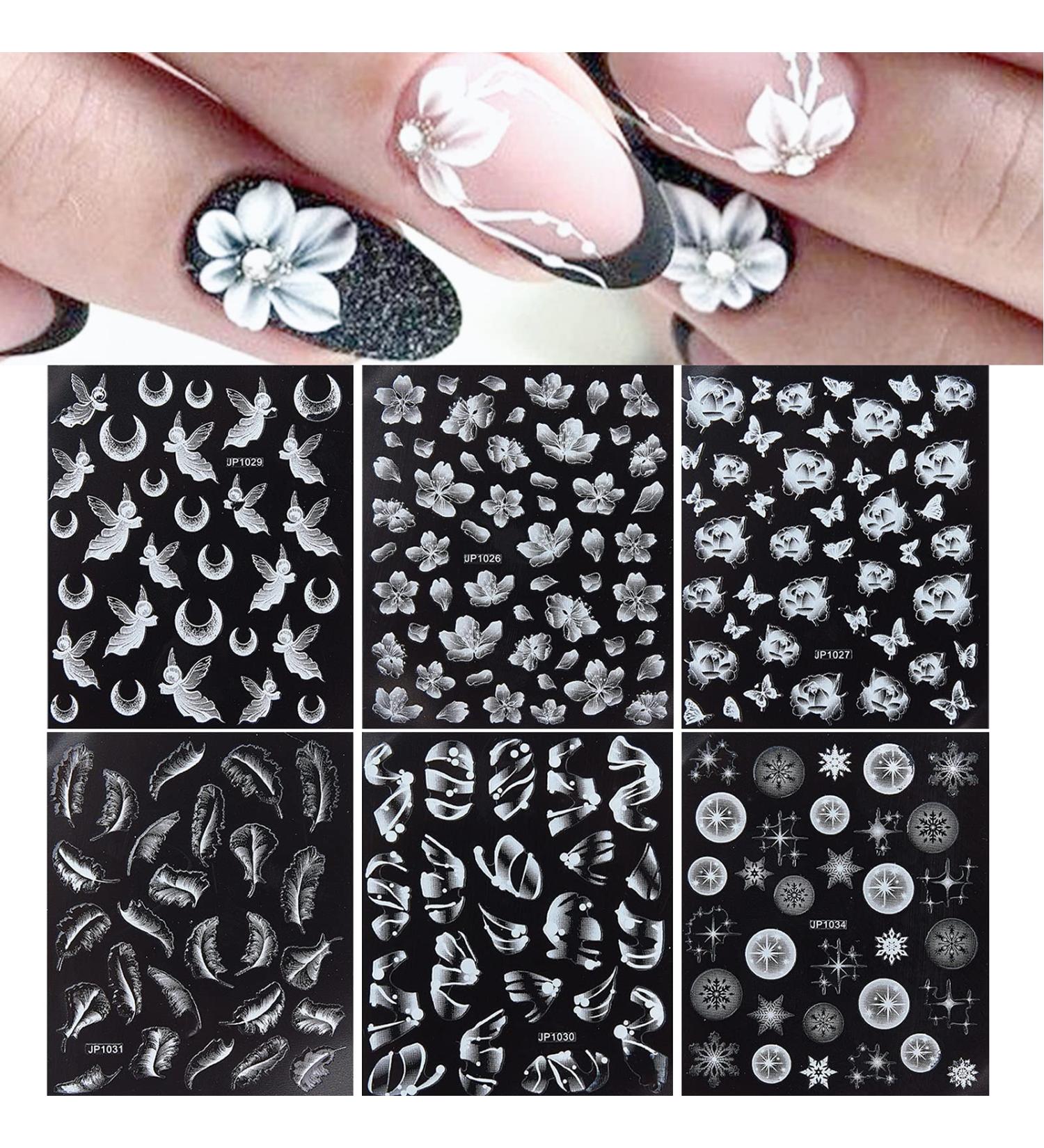 NICENEEDED 5D Flowers Nail Art Stickers 6 Sheets embossed Butterfly & Feathers Nail Art Decals Self-Adhesive French Stickers Nail Decorations for Women Girls Nail Design - Buy Online on GoSupps.com