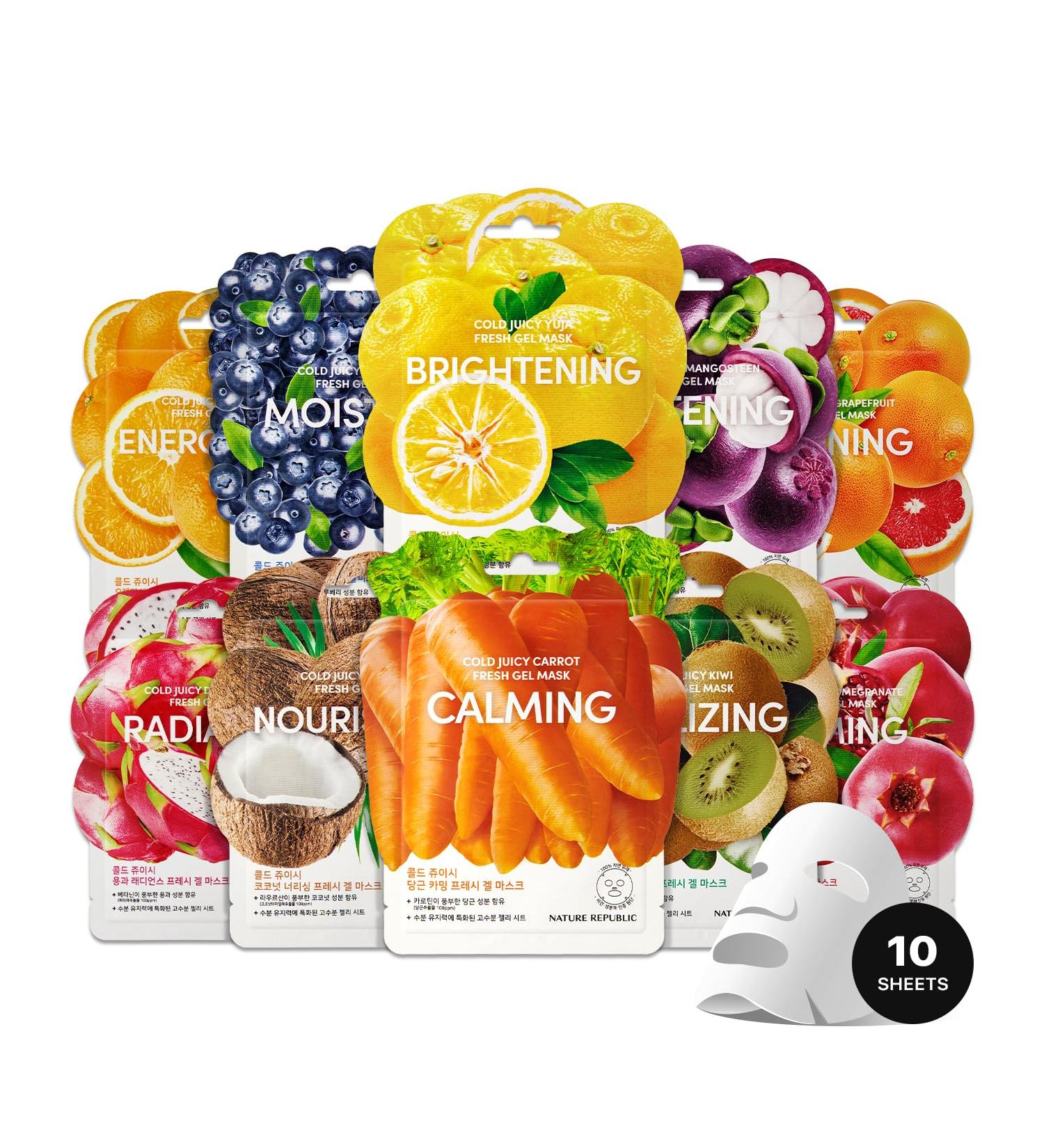 Nature Republic Cold Juicy Fresh Gel Mask - 10 Variety Pack | Cruelty-Free Skincare | Shop Internationally - Buy Online on GoSupps.com