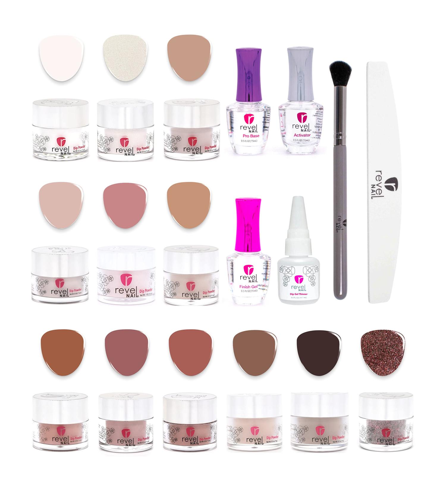 Revel Nail Starter Dip Powder Kit - 12 Color Manicure Set with Dip Powder and Liquid Set - Neutrals - Buy Online on GoSupps.com