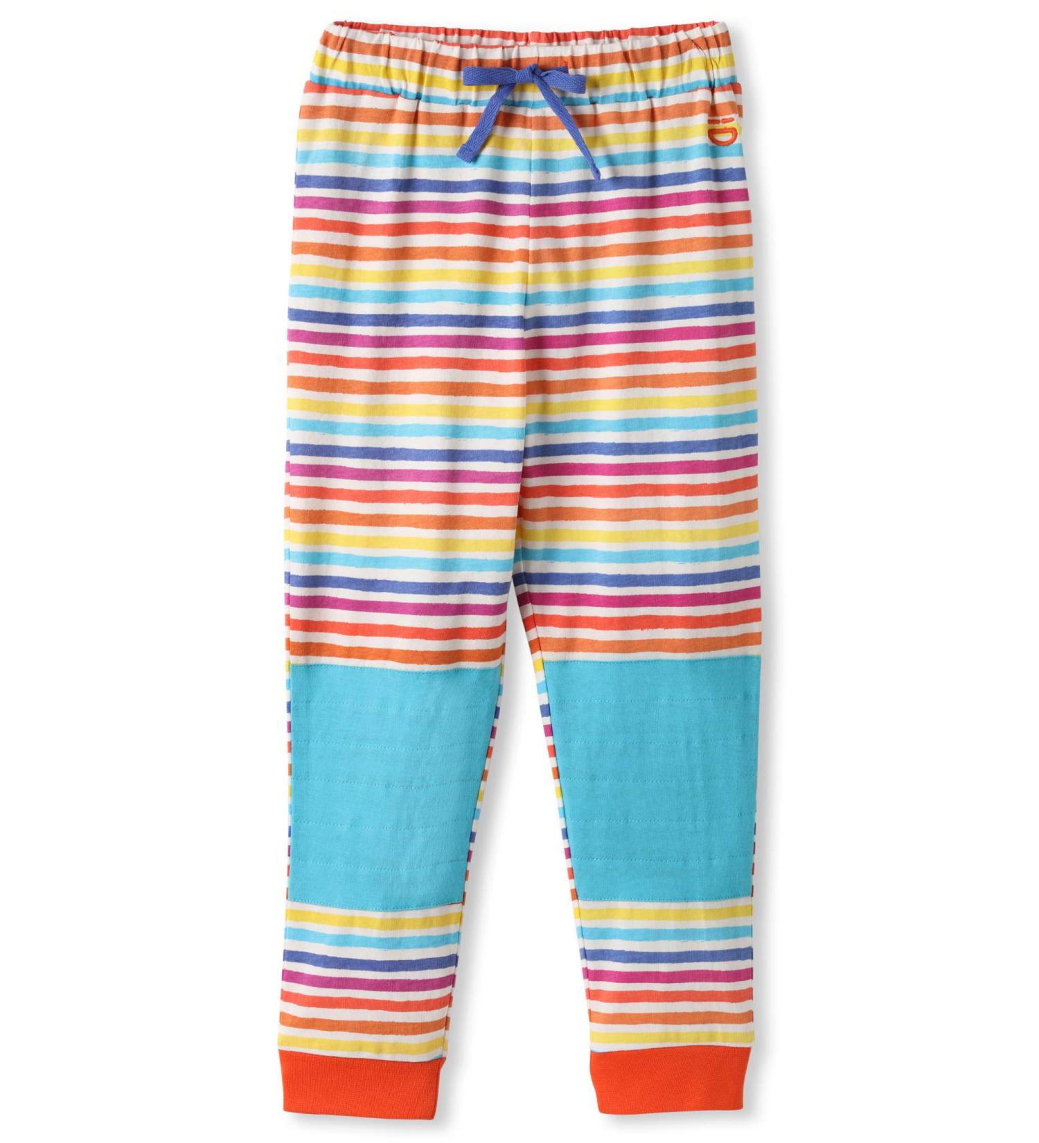 Organic Cotton Infant Knee Patch Trousers - Blue/Rainbow Stripes | kIDio Baby Pants (0-3 Months) - Buy Online on GoSupps.com