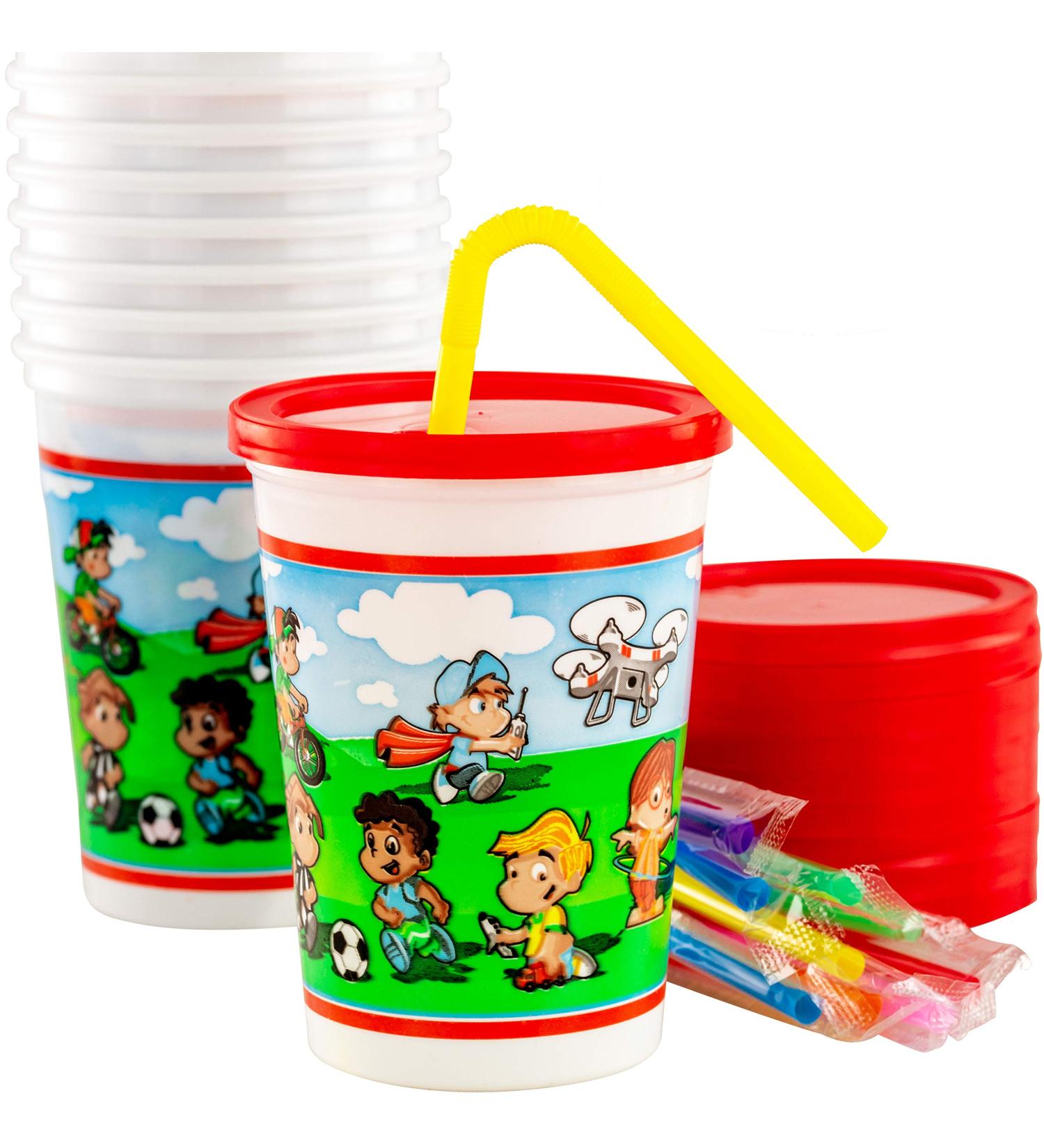 12oz Leakproof Kids Party Cups 10Pk with Lid & Straw | Durable, Dishwasher-Safe, BPA-Free | Reusable Take and Toss | Ideal for Birthdays, Travel, Bathroom Cup - Buy Online on GoSupps.com