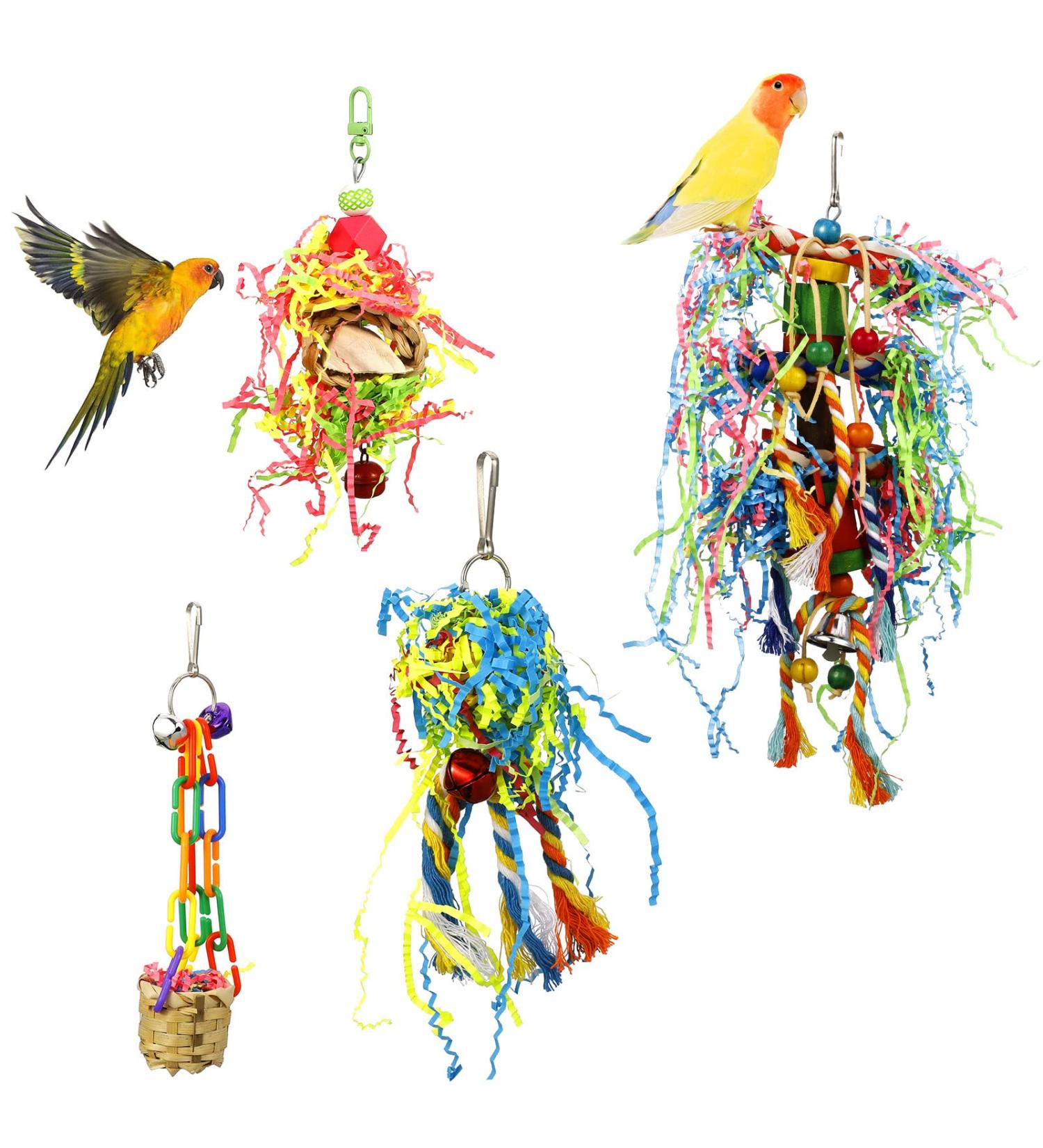Pinenuts 4 Pack Bird Shredding Budgies Toys Parrots Chewing Hanging Foraging Toys Parrot Cage Shredder Toys Birds Cage Accessories for Small Parrots Parakeets Conures Love Birds Finches - Buy Online on GoSupps.com