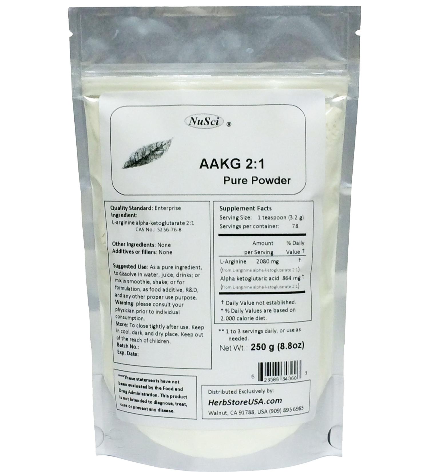 NuSci AAKG (2:1) L-Arginine Alpha Ketoglutarate (2:1) Pure Powder 250g (8.8 oz) Maximum Strength