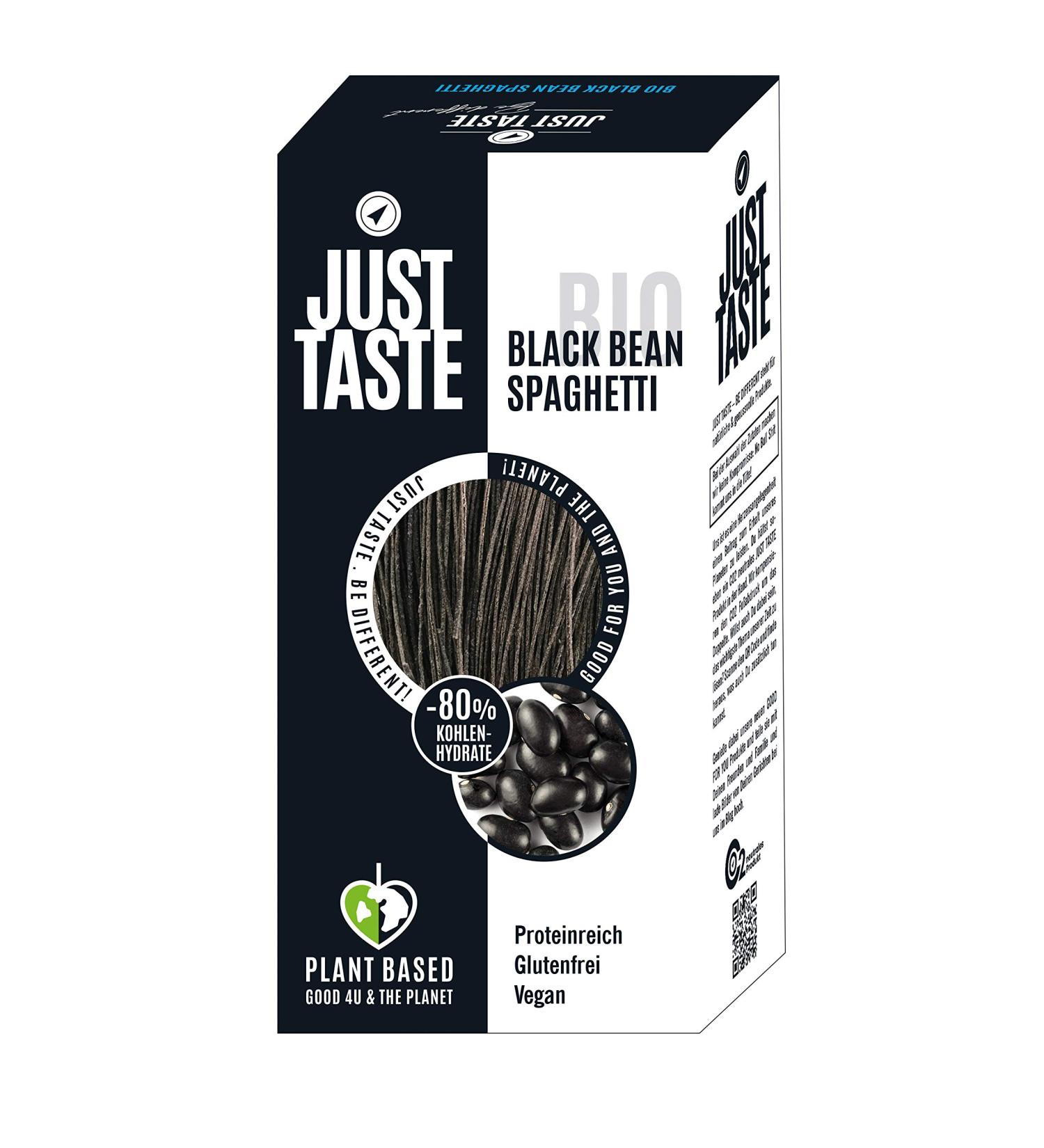 Buy JUST TASTE Organic Black Bean Pasta - 250g | Healthy & Delicious International Shipping - Buy Online on GoSupps.com