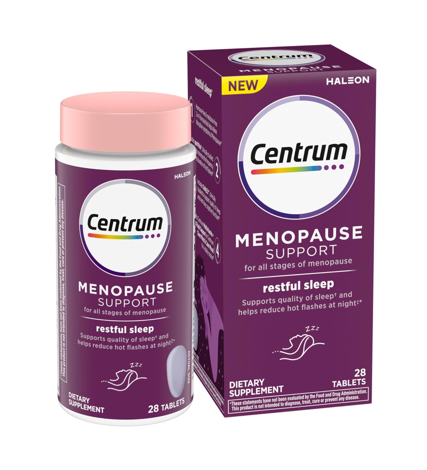 Centrum Restful Sleep Menopause Support Tablets - 28 Count Supplement with DailyZz & geniVida for Ideal Sleep - Buy Online on GoSupps.com