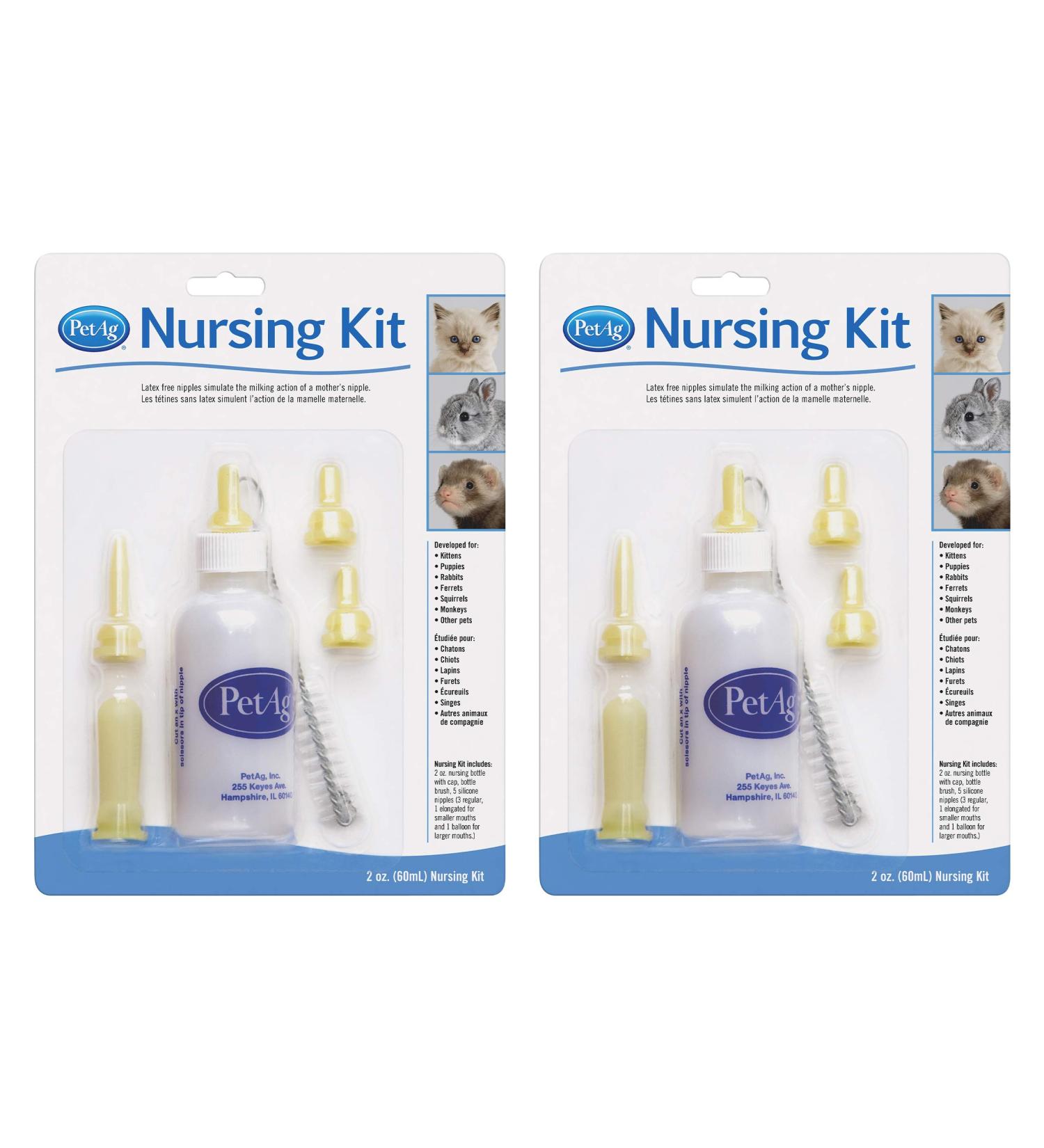 PetAg Nursing Kit - Baby Bottle and Nipple for Small and Large Pets - Promotes Natural Feeding of Esbilac - 2 oz Bottle, 2 Pack - Buy Online on GoSupps.com