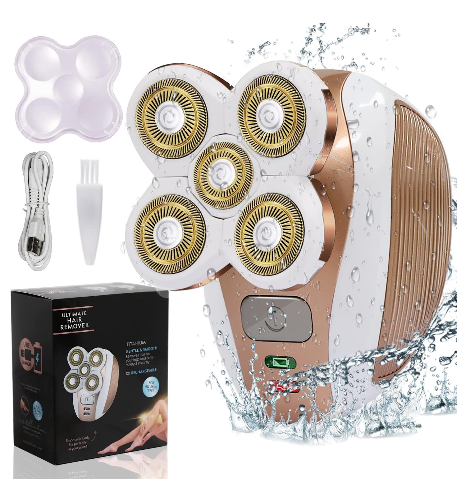 Rechargeable Electric Razor for Women - Waterproof Painless Shaver for Legs, Face, Bikini, and Body - Cordless Hair Remover with Detachable Head - Wet and Dry Use - Buy Online on GoSupps.com