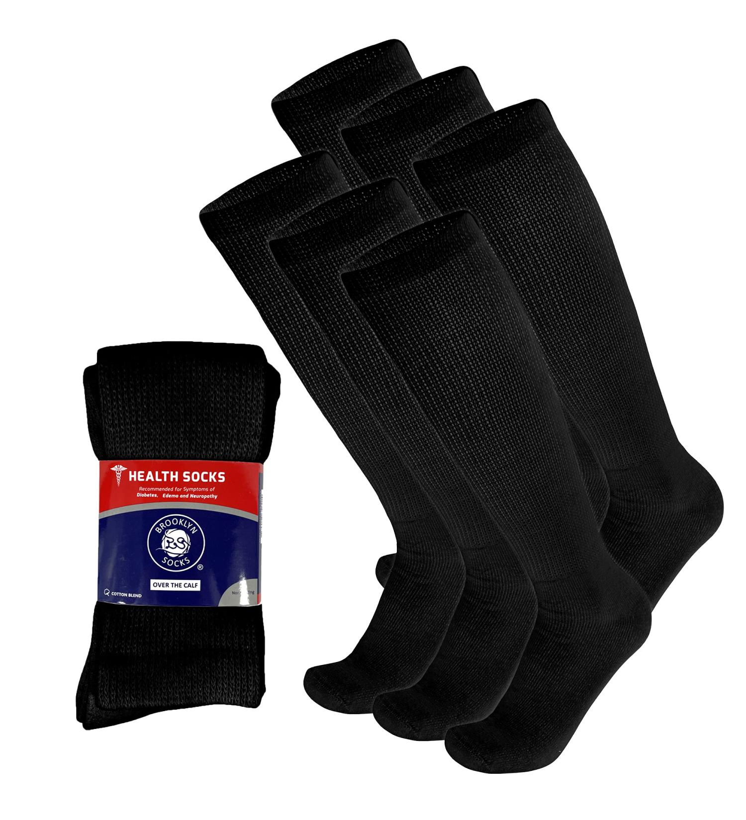 Diabetic Over The Calf Black Cotton Socks - 6 Pairs (Size 10-12) for Men - Buy Online on GoSupps.com