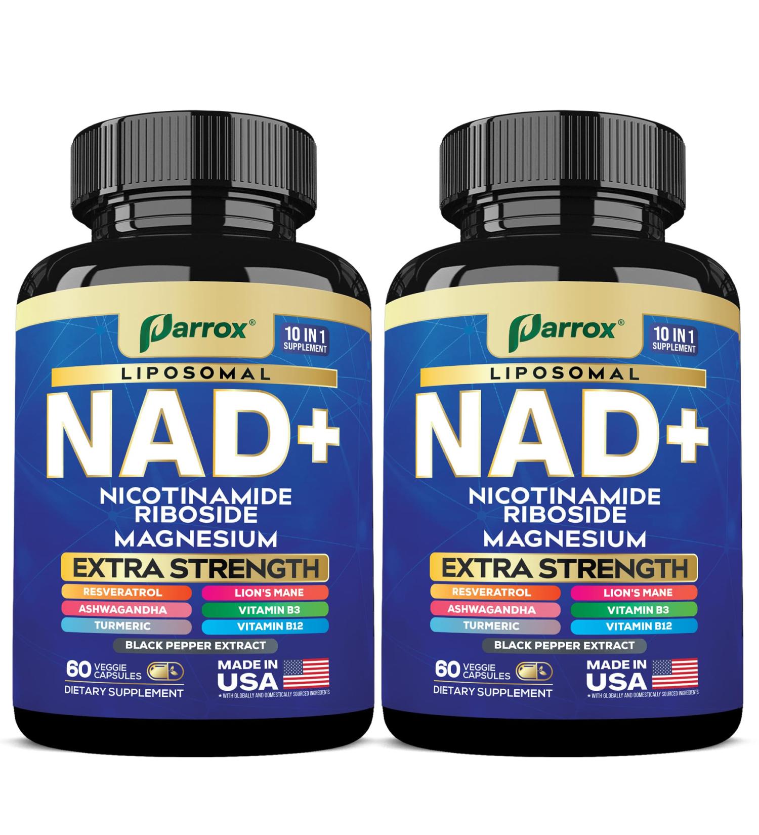 NAD+ Supplement with Liposomal NAD+ Nicotinamide Riboside Magnesium Vitamin B3 & B12 Resveratrol Turmeric Ashwagandha Lion s Mane 10-in-1 Extra Strength (2 Pack) 60 Count (Pack of 2) - Buy Online on GoSupps.com