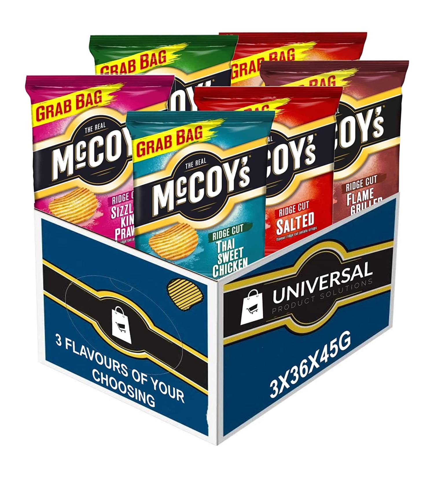 McCoy's Crisps Selection Pick Any 3 Cases of 36x45g for Any Flavours of Your Choosing - Includes 7 Varieties of Crunchy Potato Crisps Perfect for Snacking - Buy Online on GoSupps.com