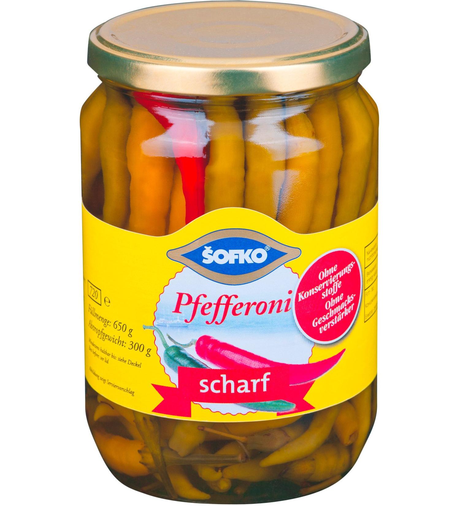 Sofko Green Peppers Hot Pickled Peppers 650g